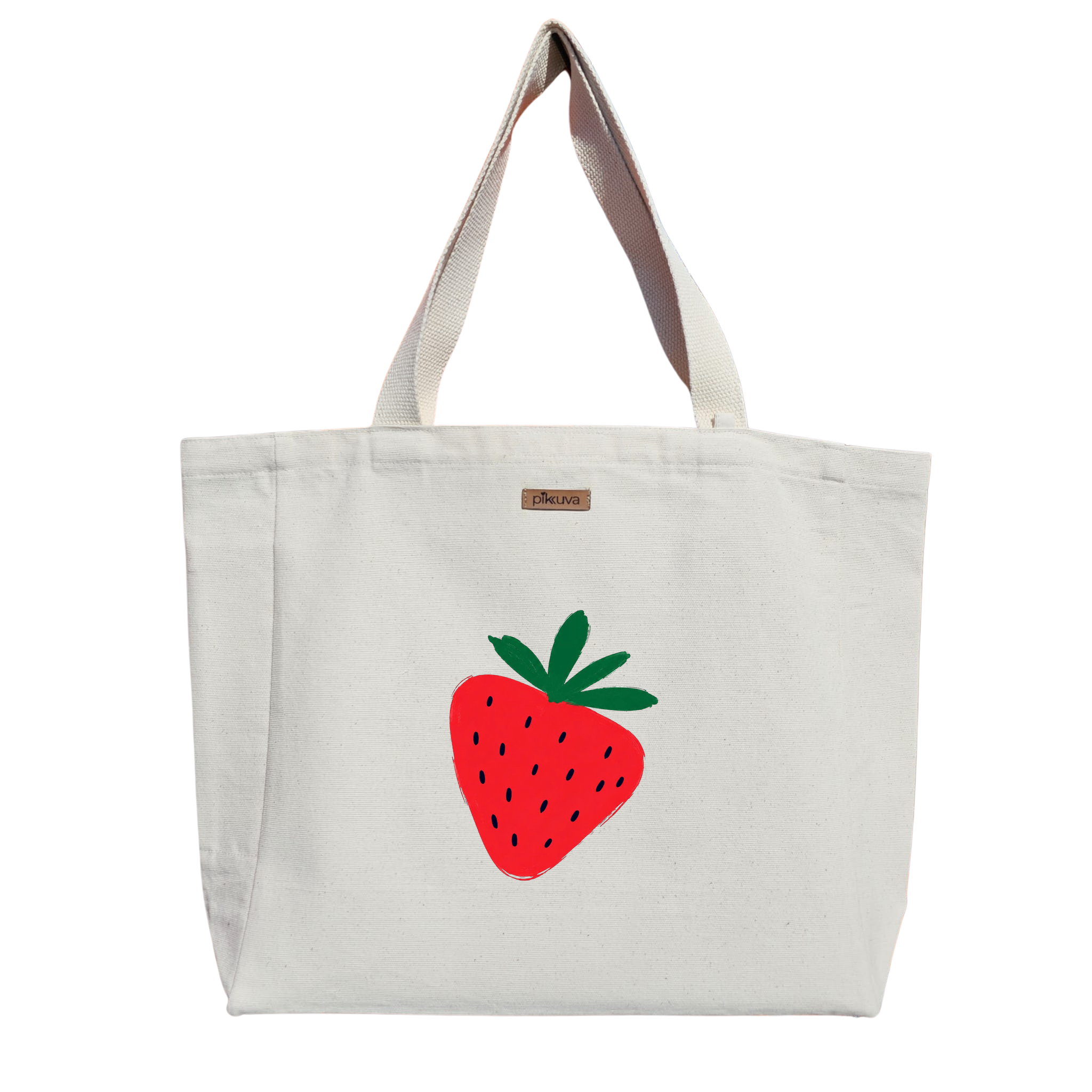 Natural Canvas Tote Bag, Natural Handle, White Velcro, Water Bottle Holder — 12x20