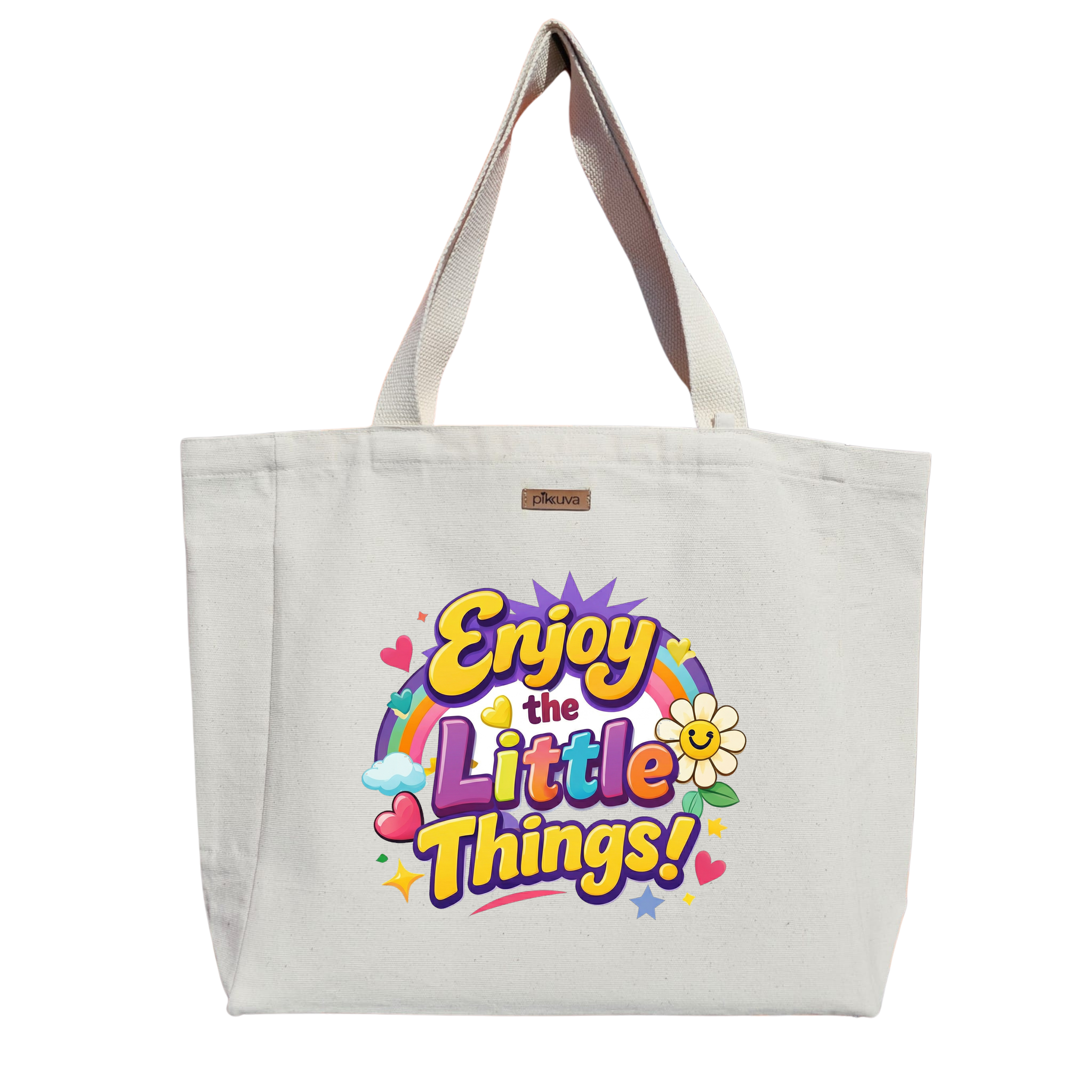 Natural Canvas Tote Bag, Natural Handle, White Velcro, Water Bottle Holder — 24x20