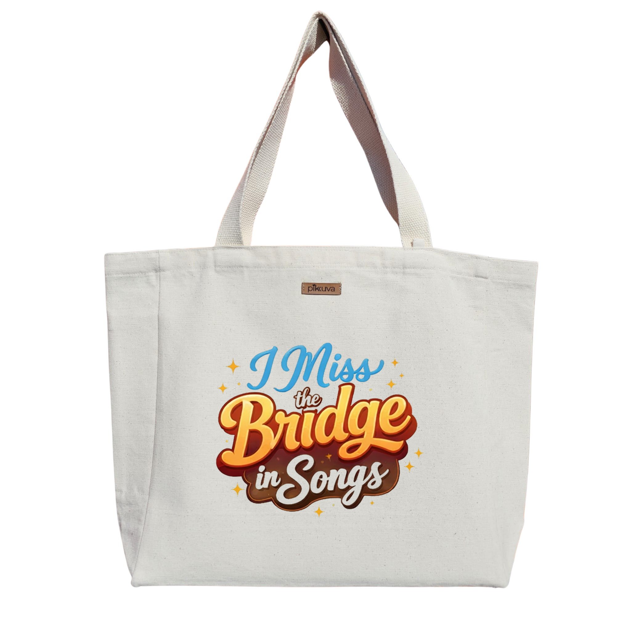 Natural Canvas Tote Bag, Natural Handle, White Velcro, Water Bottle Holder