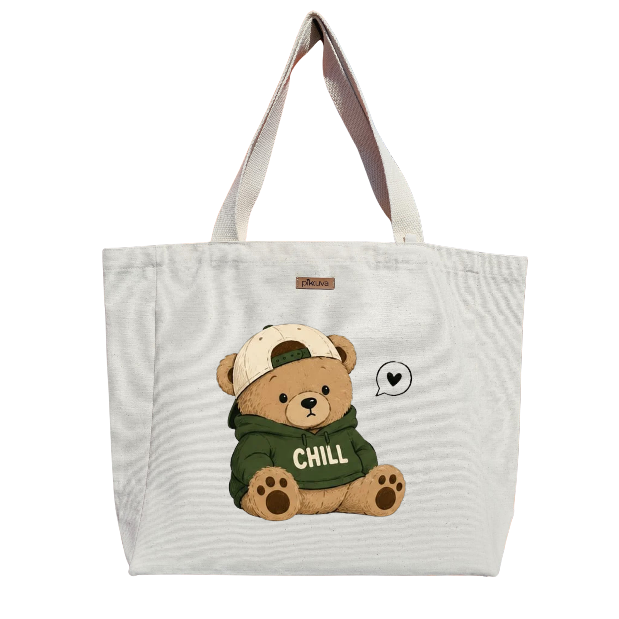 Natural Canvas Tote Bag, Natural Handle, White Velcro, Water Bottle Holder — 20x24