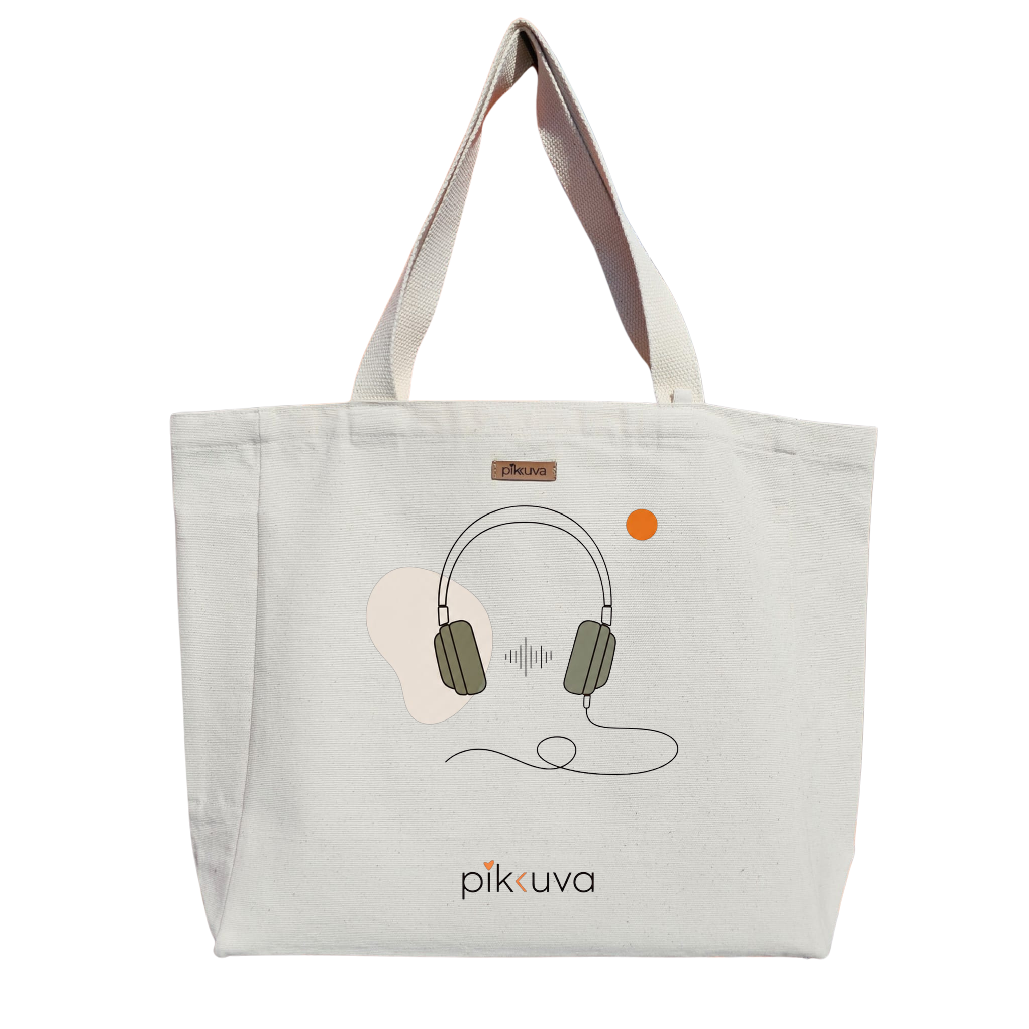 Minimalist Kulaklık Tasarımı Headphone Design Baskılı Naturel Kanvas Bez Çanta Sap Beyaz Cırt Cırtlı Suluk Tutuculu — 20x24