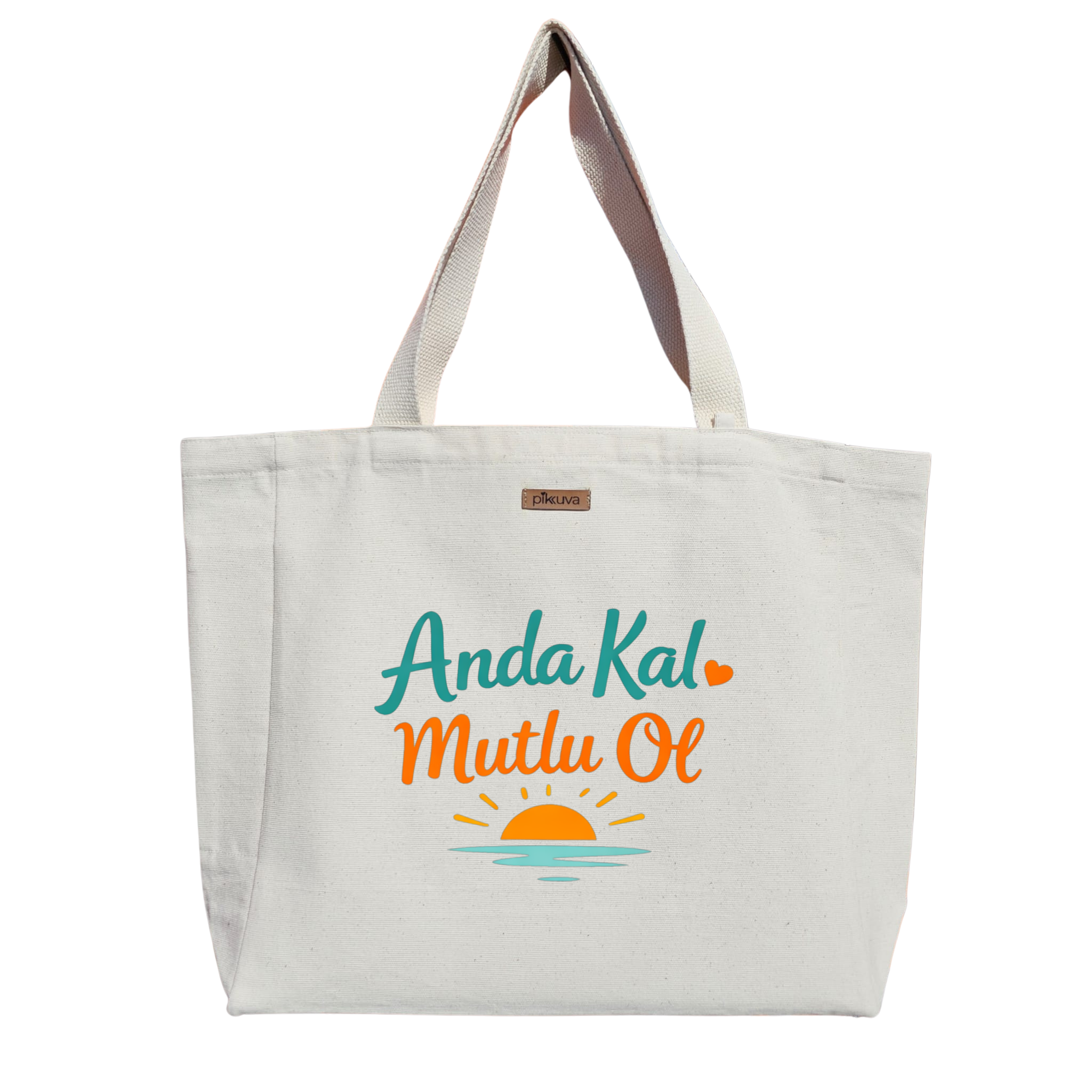 Natural Canvas Tote Bag, Natural Handle, White Velcro, Water Bottle Holder