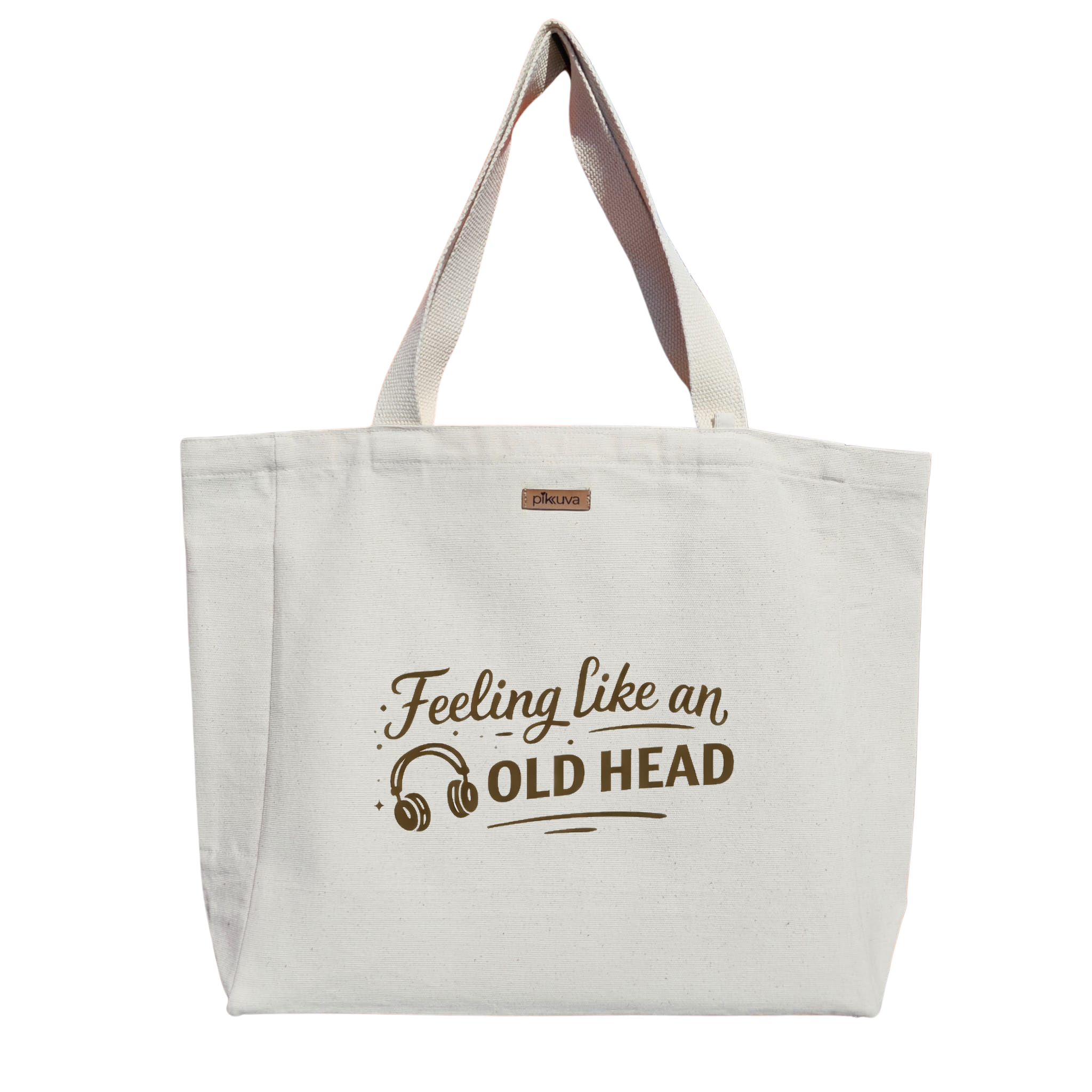 Natural Canvas Tote Bag, Natural Handle, White Velcro, Water Bottle Holder