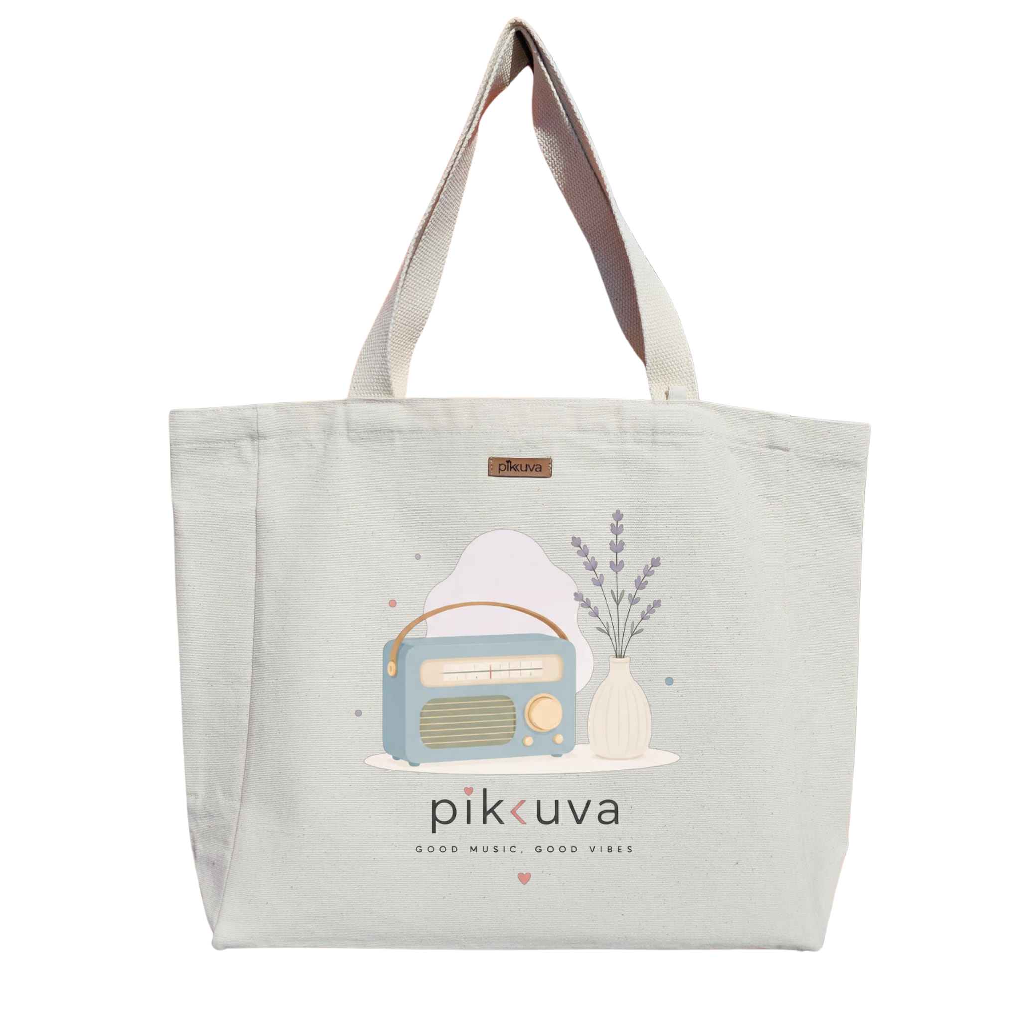Natural Canvas Tote Bag, Natural Handle, White Velcro, Water Bottle Holder — 20x24