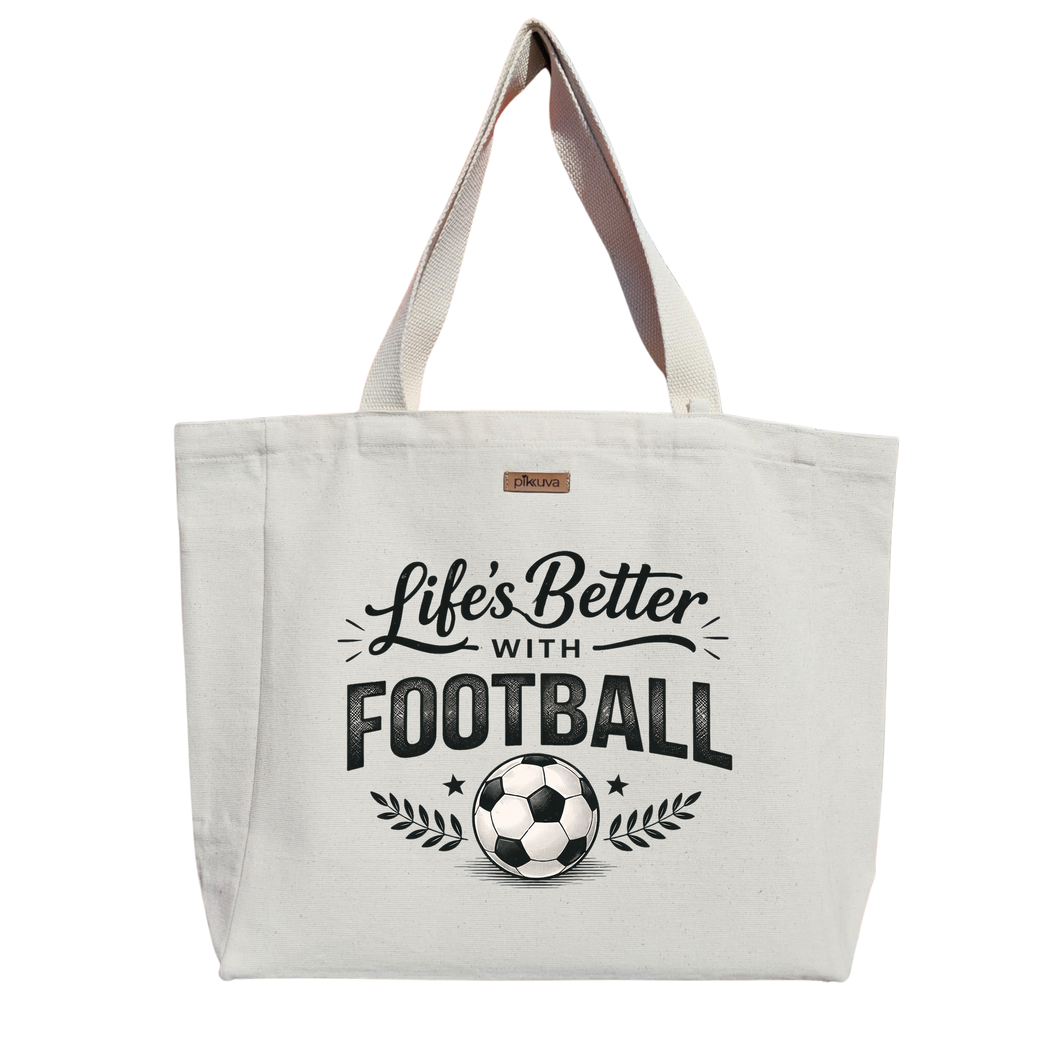 Siyah Beyaz Futbol Topu Retro Tasarım Hayat ile Daha Güzel Baskılı Naturel Kanvas Bez Çanta Sap Cırt Cırtlı Suluk Tutuculu — 24x20