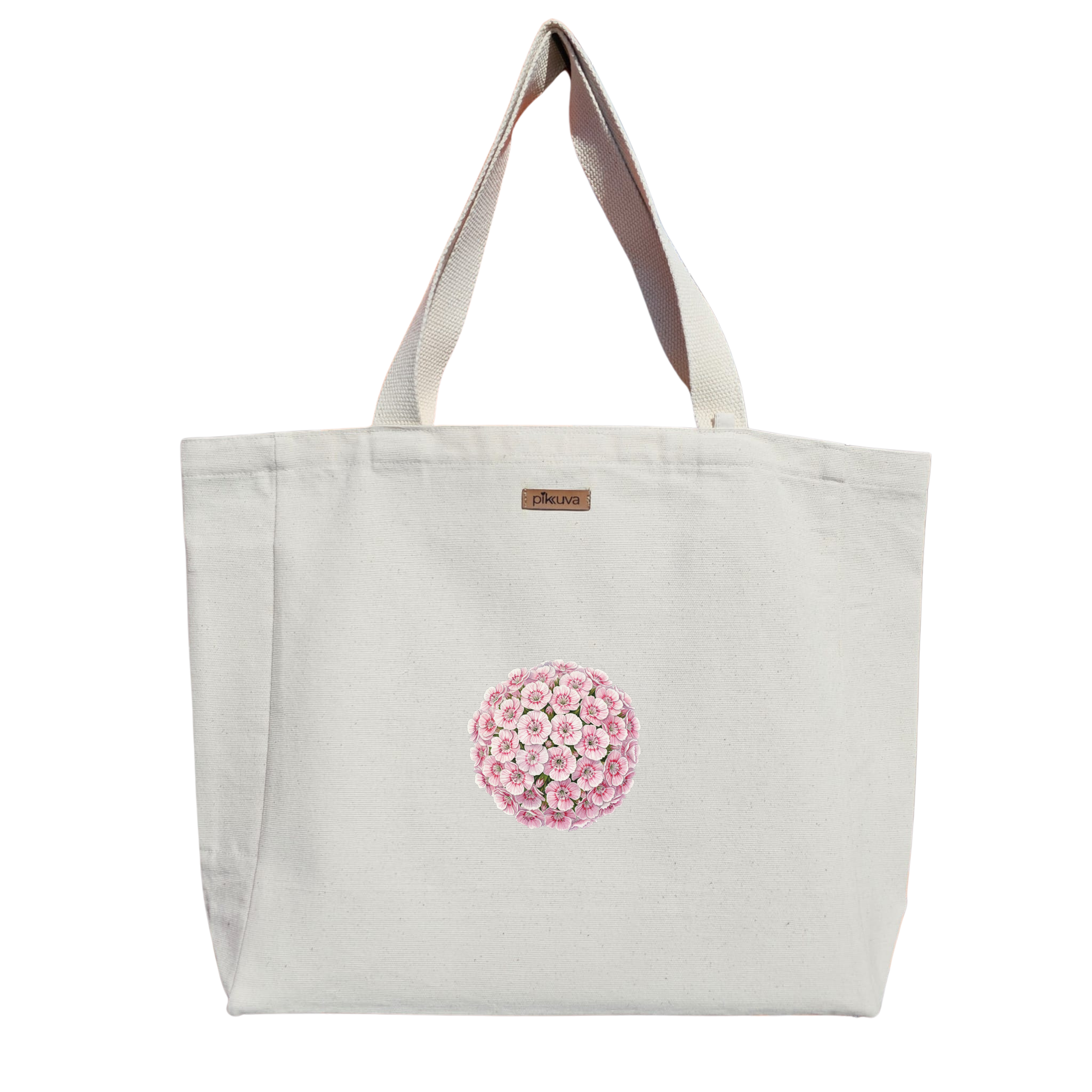Natural Canvas Tote Bag, Natural Handle, White Velcro, Water Bottle Holder