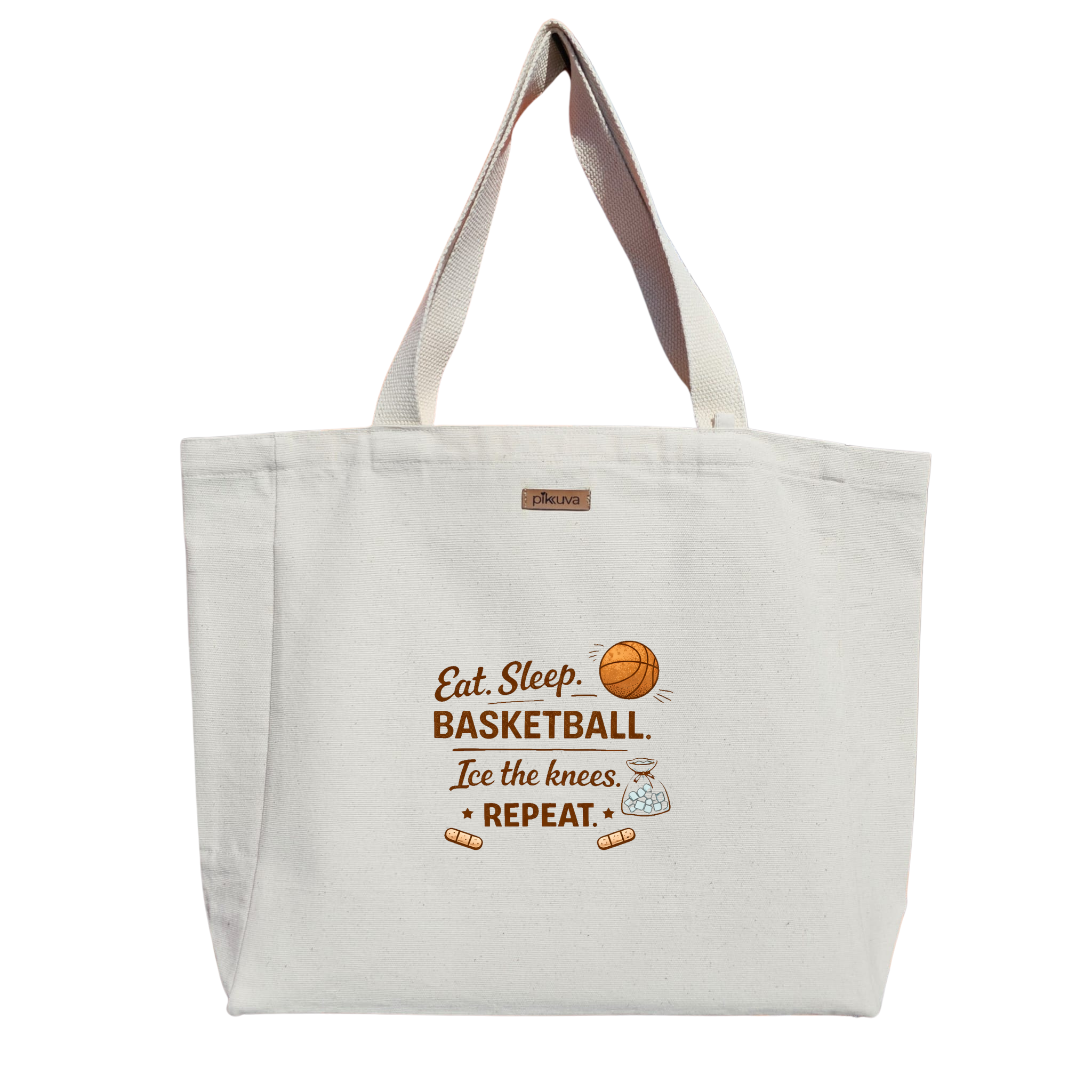Natural Canvas Tote Bag, Natural Handle, White Velcro, Water Bottle Holder