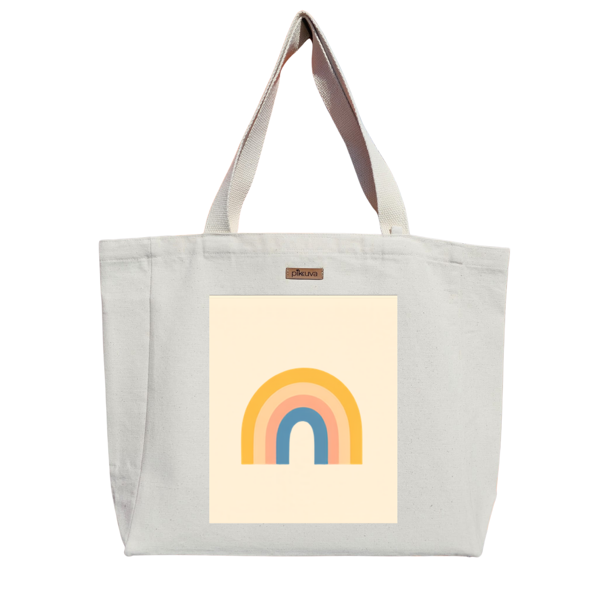 Natural Canvas Tote Bag, Natural Handle, White Velcro, Water Bottle Holder — 20x24