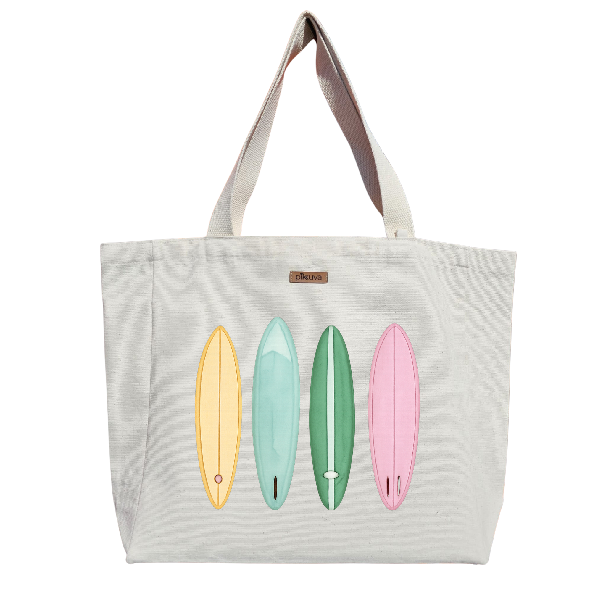 Natural Canvas Tote Bag, Natural Handle, White Velcro, Water Bottle Holder — 24x20