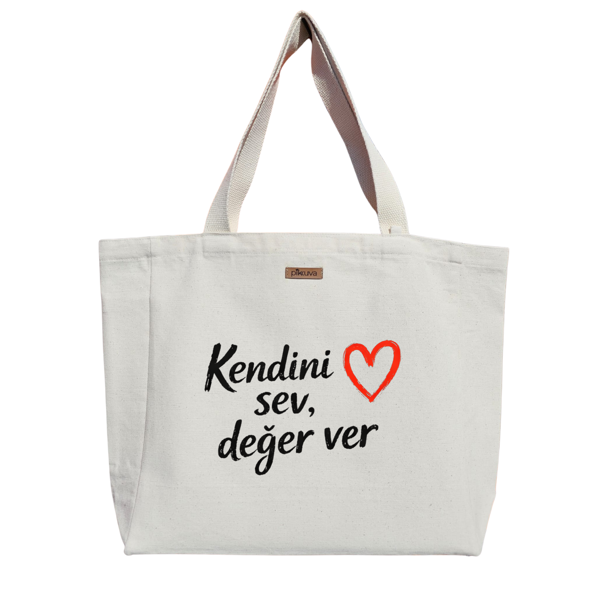 Natural Canvas Tote Bag, Natural Handle, White Velcro, Water Bottle Holder