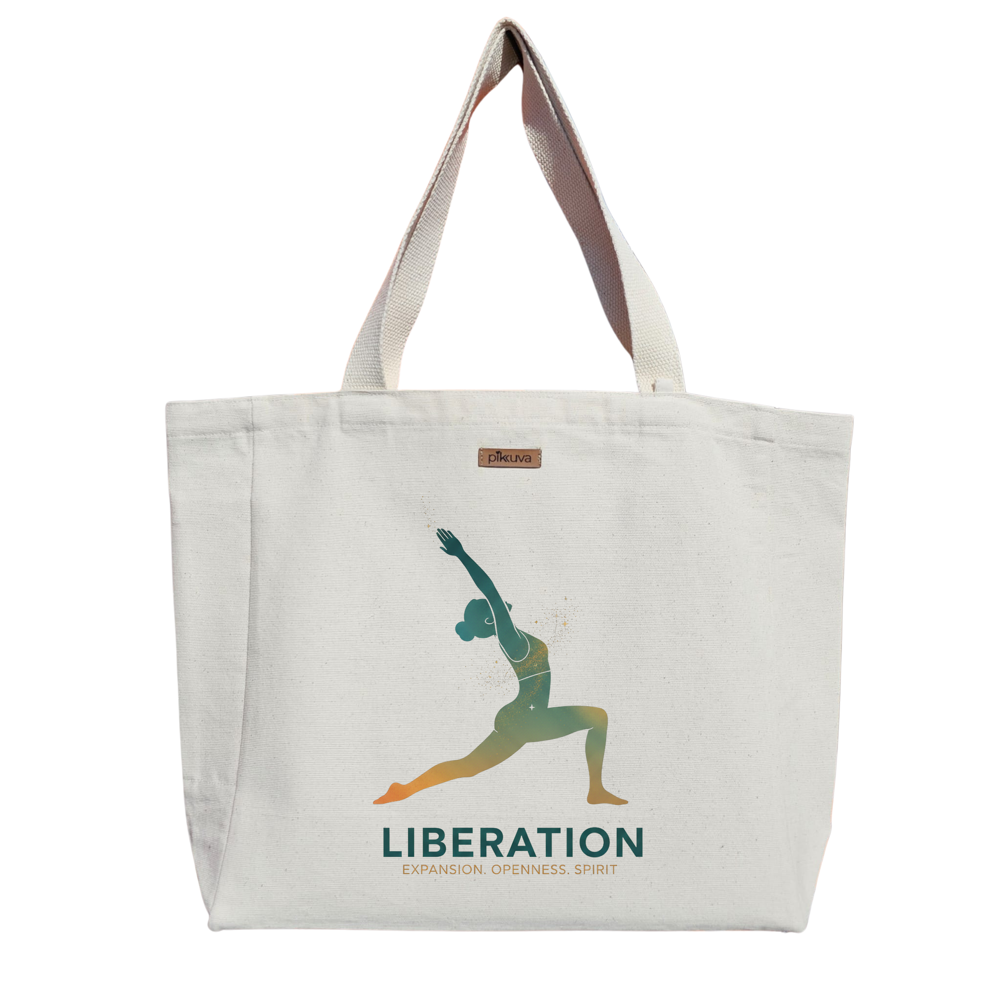Natural Canvas Tote Bag, Natural Handle, White Velcro, Water Bottle Holder — 20x24