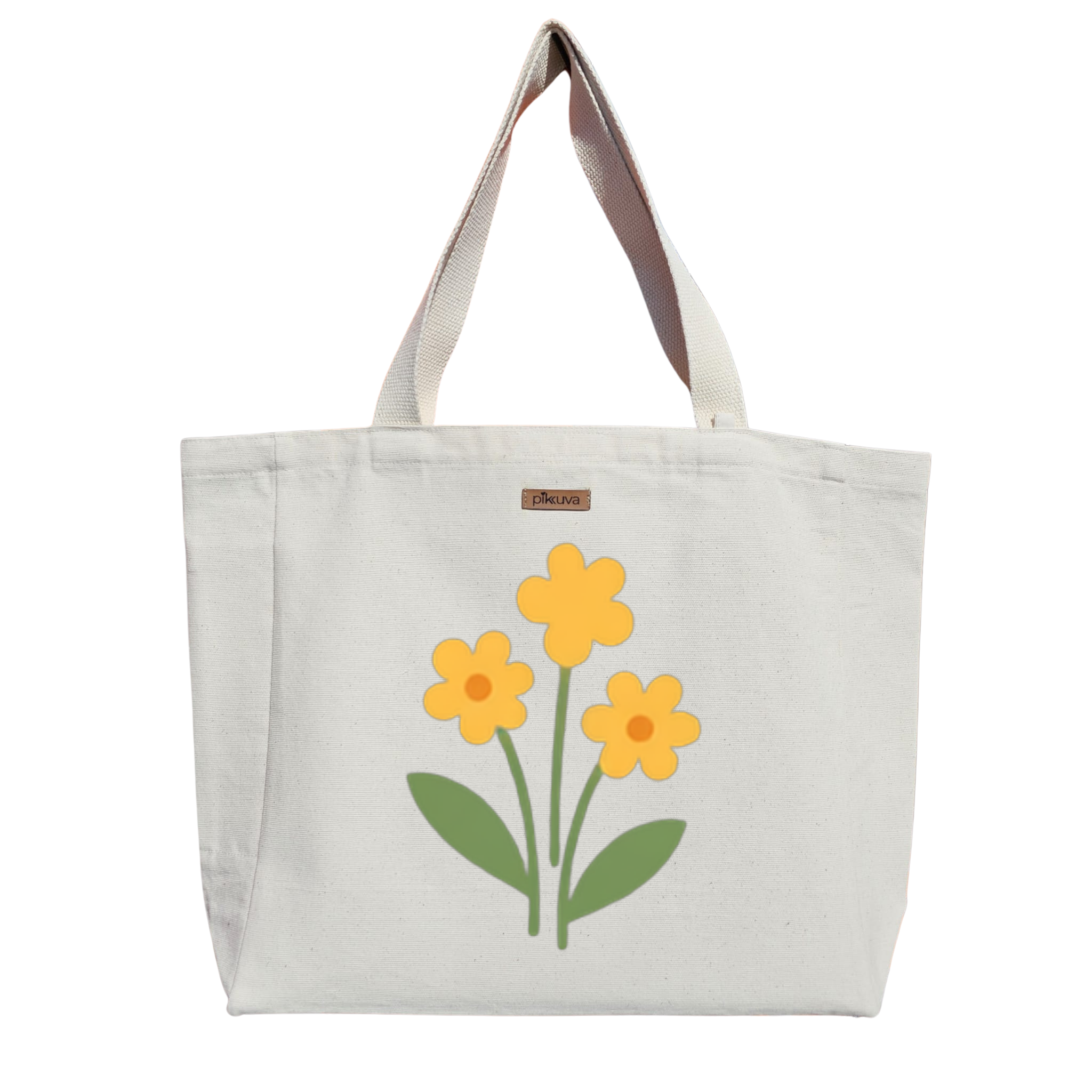 Natural Canvas Tote Bag, Natural Handle, White Velcro, Water Bottle Holder — 20x24