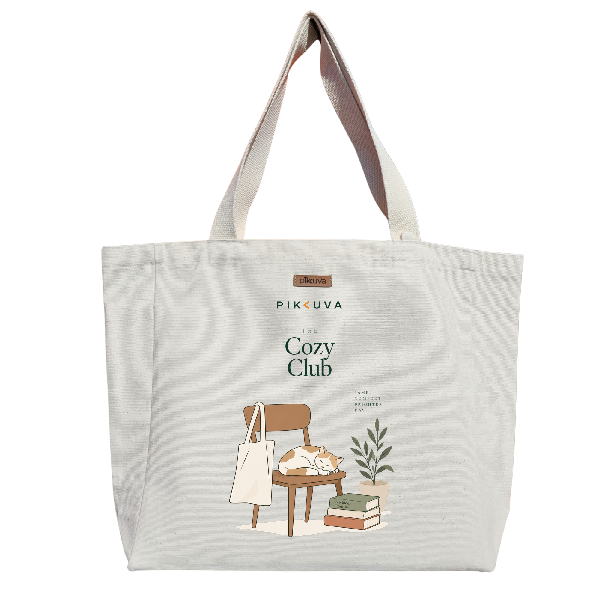 Natural Canvas Tote Bag, Natural Handle, White Velcro, Water Bottle Holder — 20x24