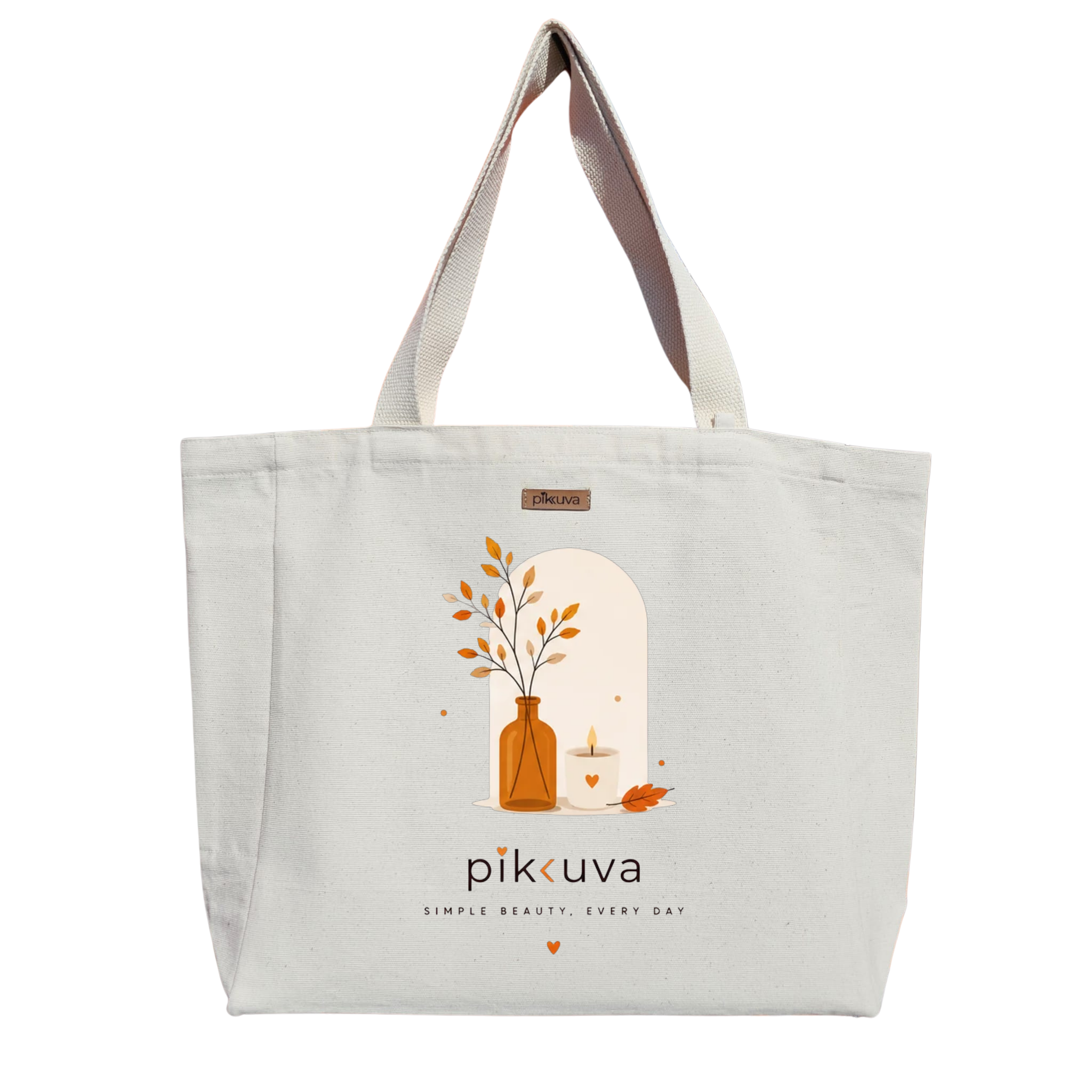 Natural Canvas Tote Bag, Natural Handle, White Velcro, Water Bottle Holder — 20x24