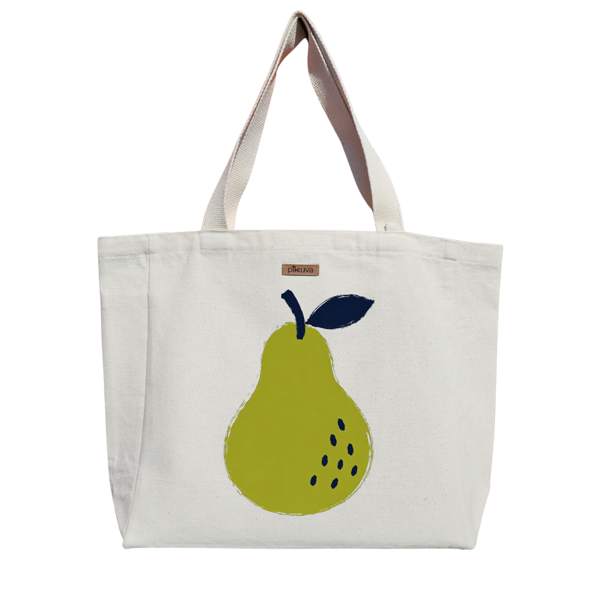 Soyut Armut Tasarımı Abstract pear design Baskılı Naturel Kanvas Bez Çanta Sap Beyaz Cırt Cırtlı Suluk Tutuculu — 20x24