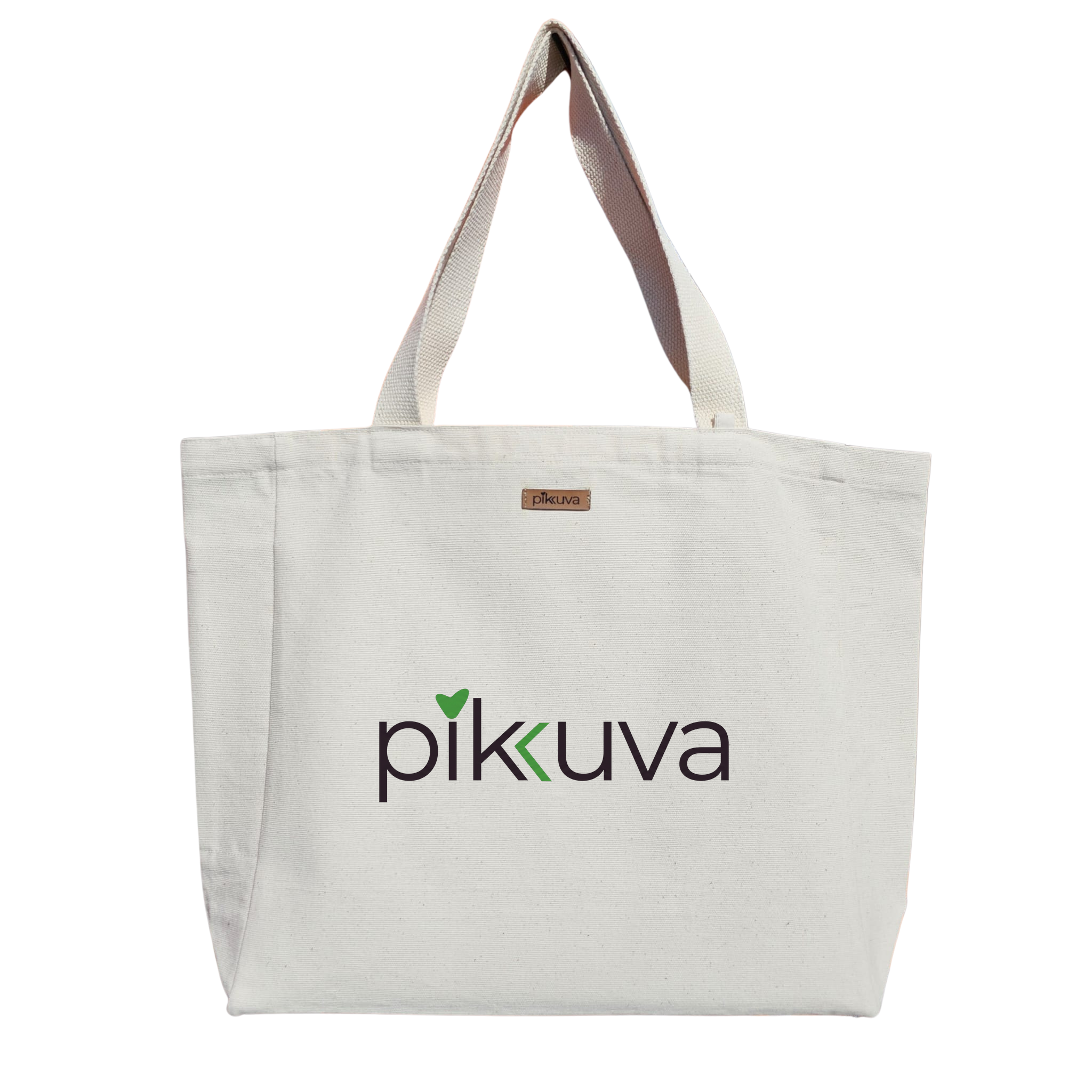 Natural Canvas Tote Bag, Natural Handle, White Velcro, Water Bottle Holder — 20x24