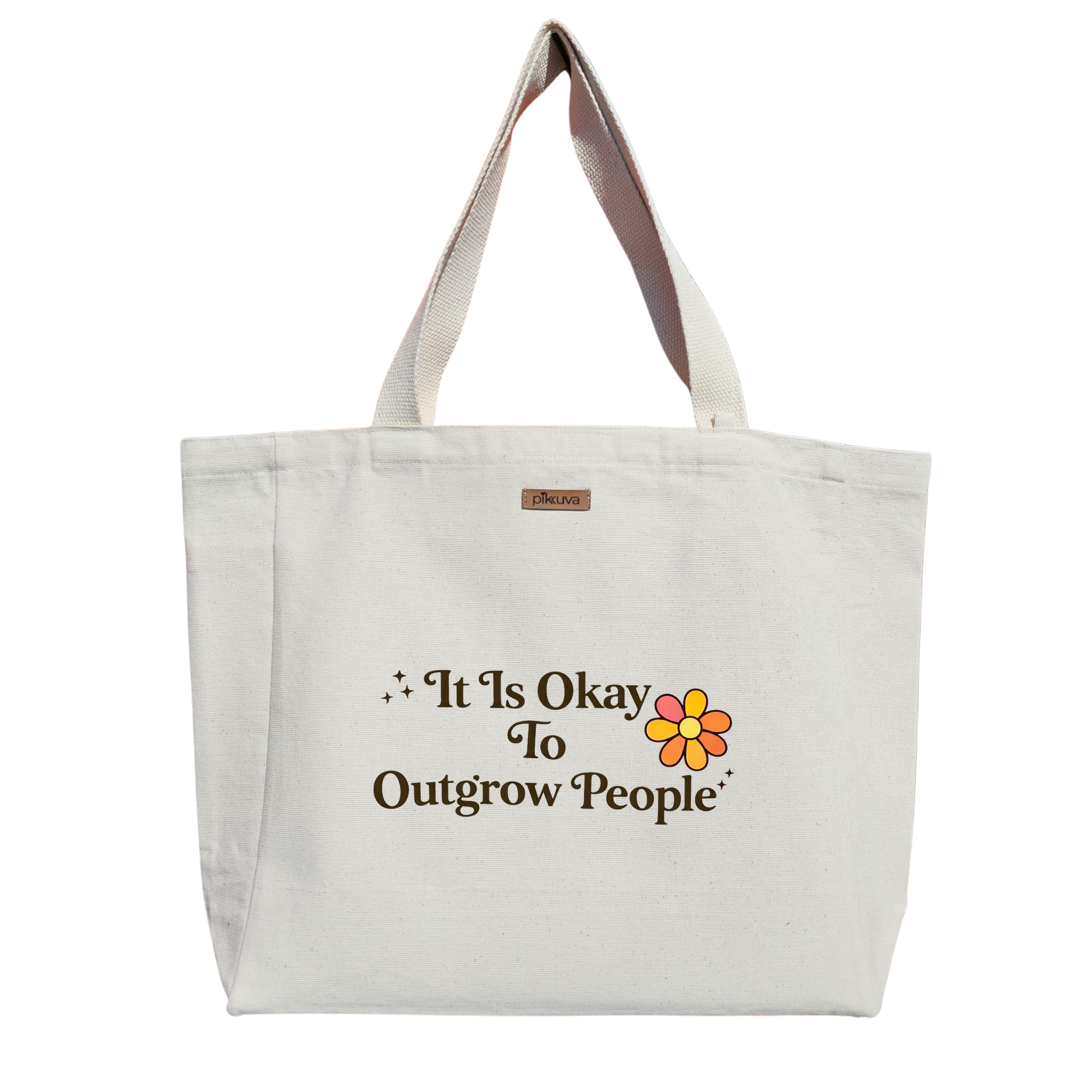 Natural Canvas Tote Bag, Natural Handle, White Velcro, Water Bottle Holder — 20x24