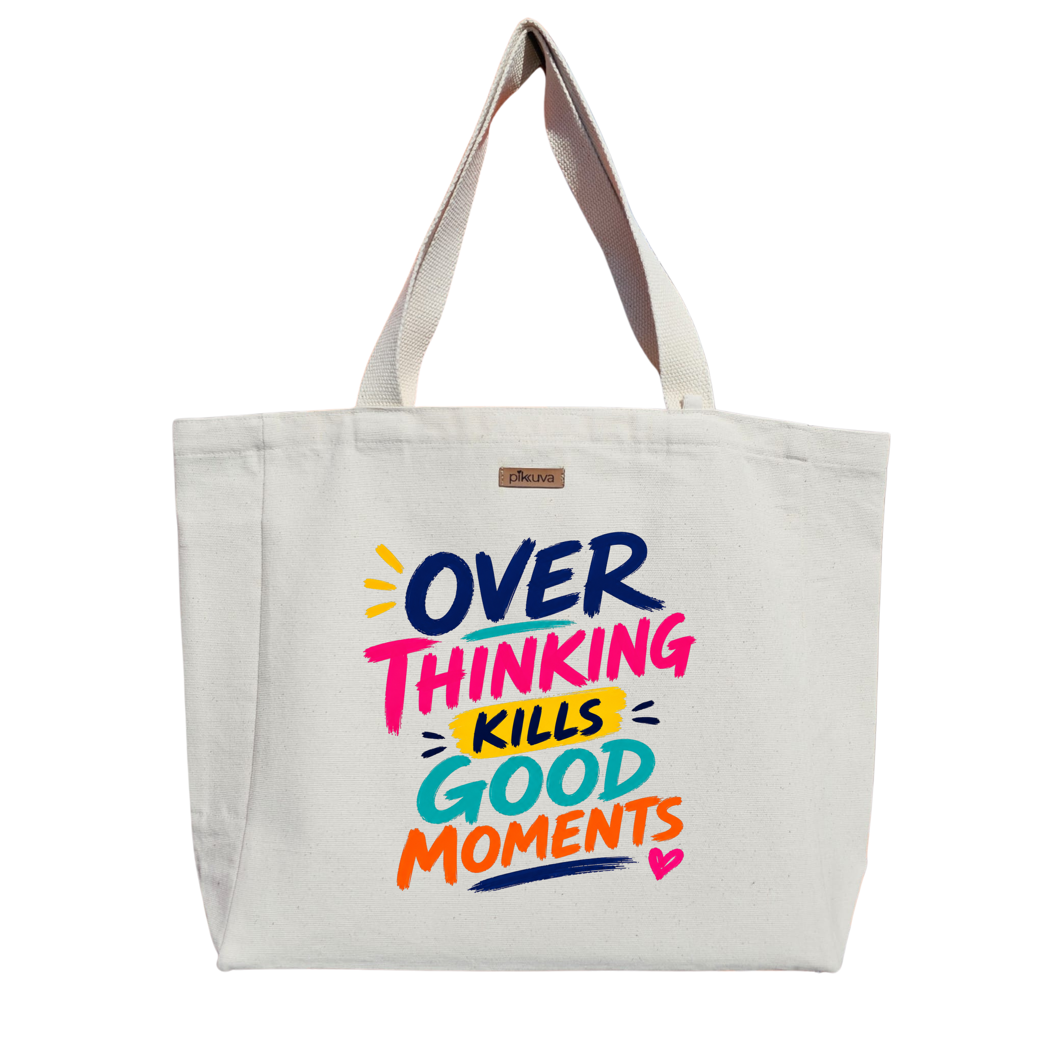 Natural Canvas Tote Bag, Natural Handle, White Velcro, Water Bottle Holder — 20x24