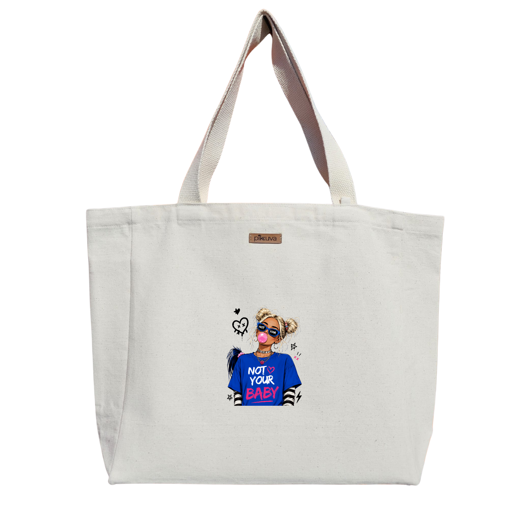 Natural Canvas Tote Bag, Natural Handle, White Velcro, Water Bottle Holder