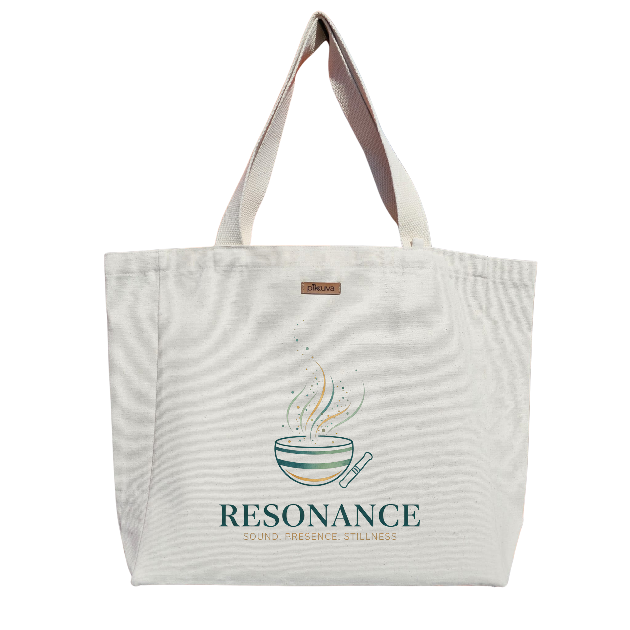 Natural Canvas Tote Bag, Natural Handle, White Velcro, Water Bottle Holder — 20x24