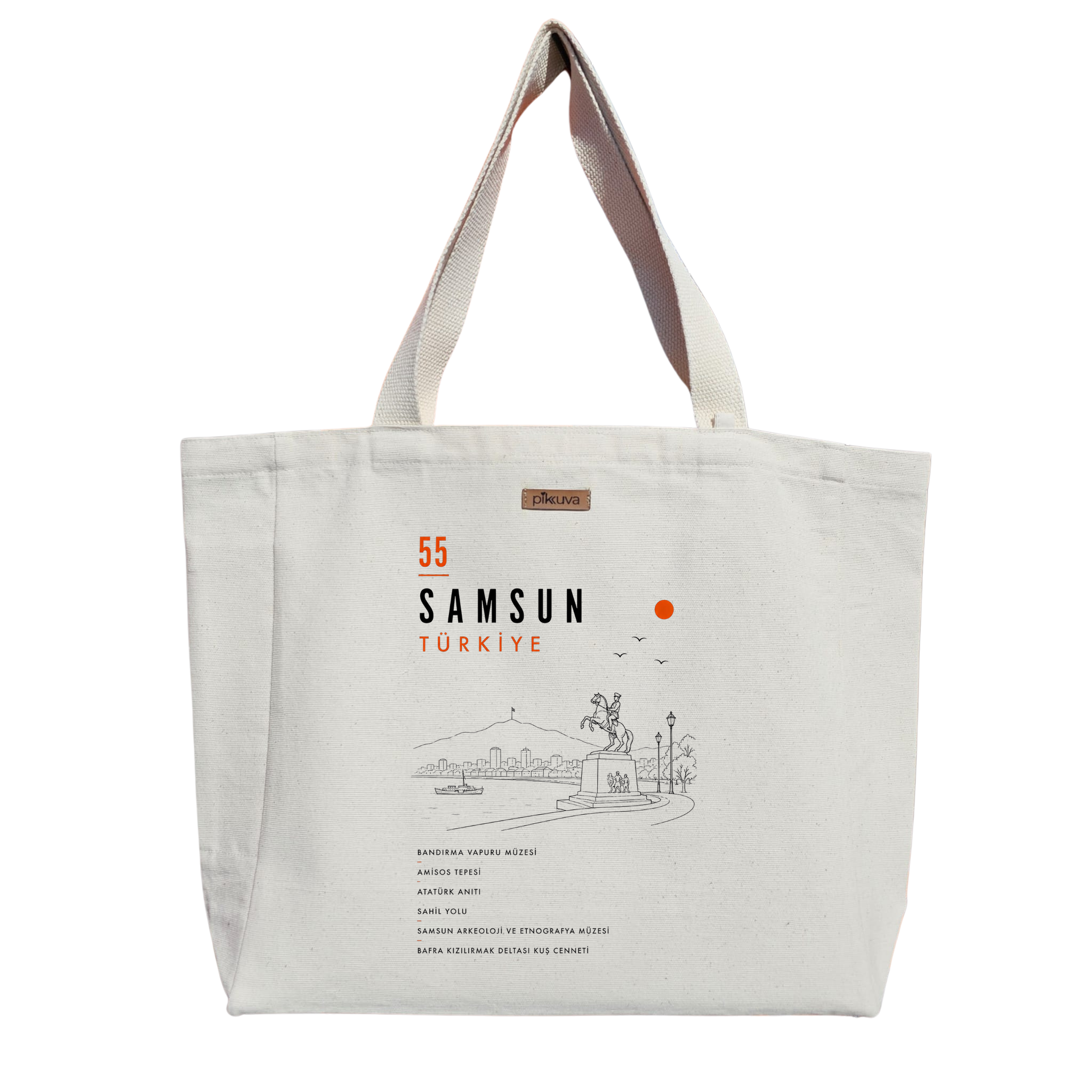 Natural Canvas Tote Bag, Natural Handle, White Velcro, Water Bottle Holder — 20x24