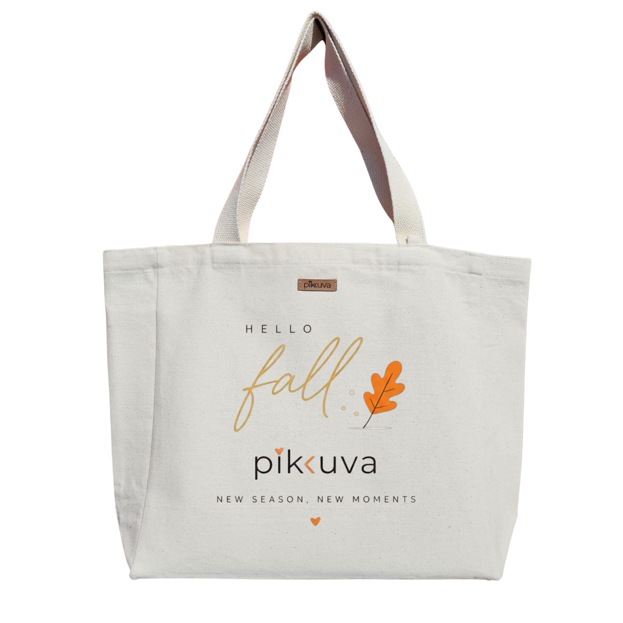 Natural Canvas Tote Bag, Natural Handle, White Velcro, Water Bottle Holder — 20x24