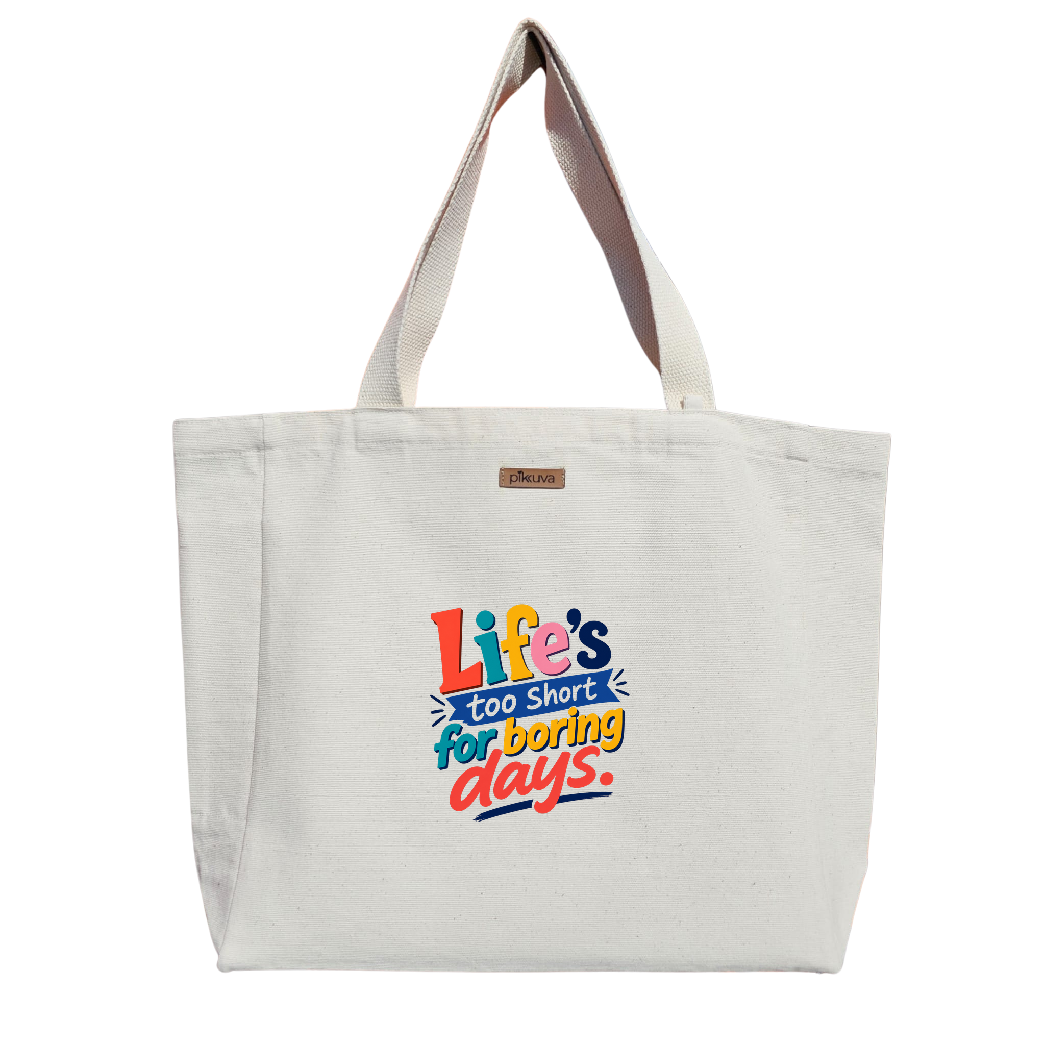 Natural Canvas Tote Bag, Natural Handle, White Velcro, Water Bottle Holder — 12x20