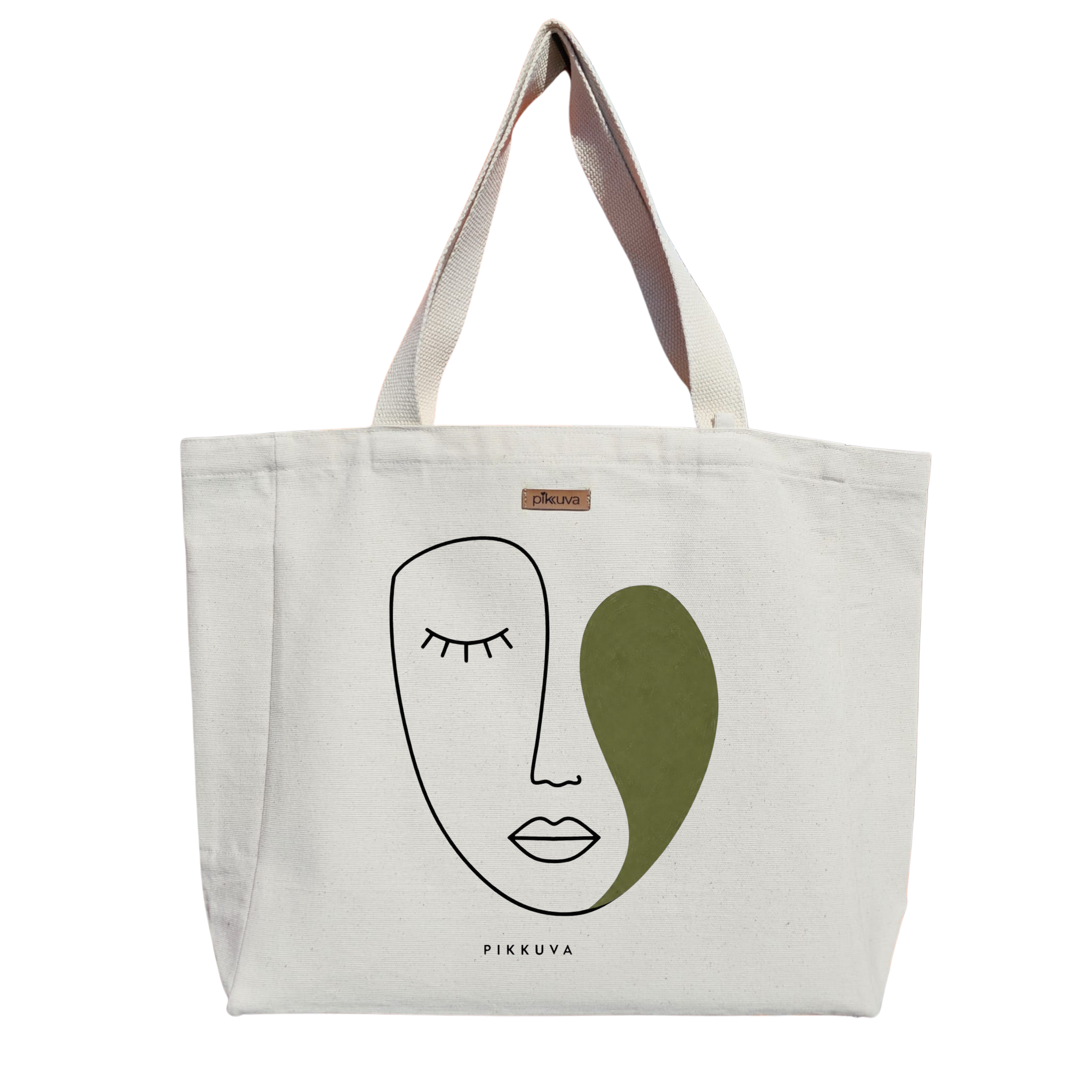 Soyut Yüz Tasarımı Abstract face design Baskılı Naturel Kanvas Bez Çanta Sap Beyaz Cırt Cırtlı Suluk Tutuculu — 20x24