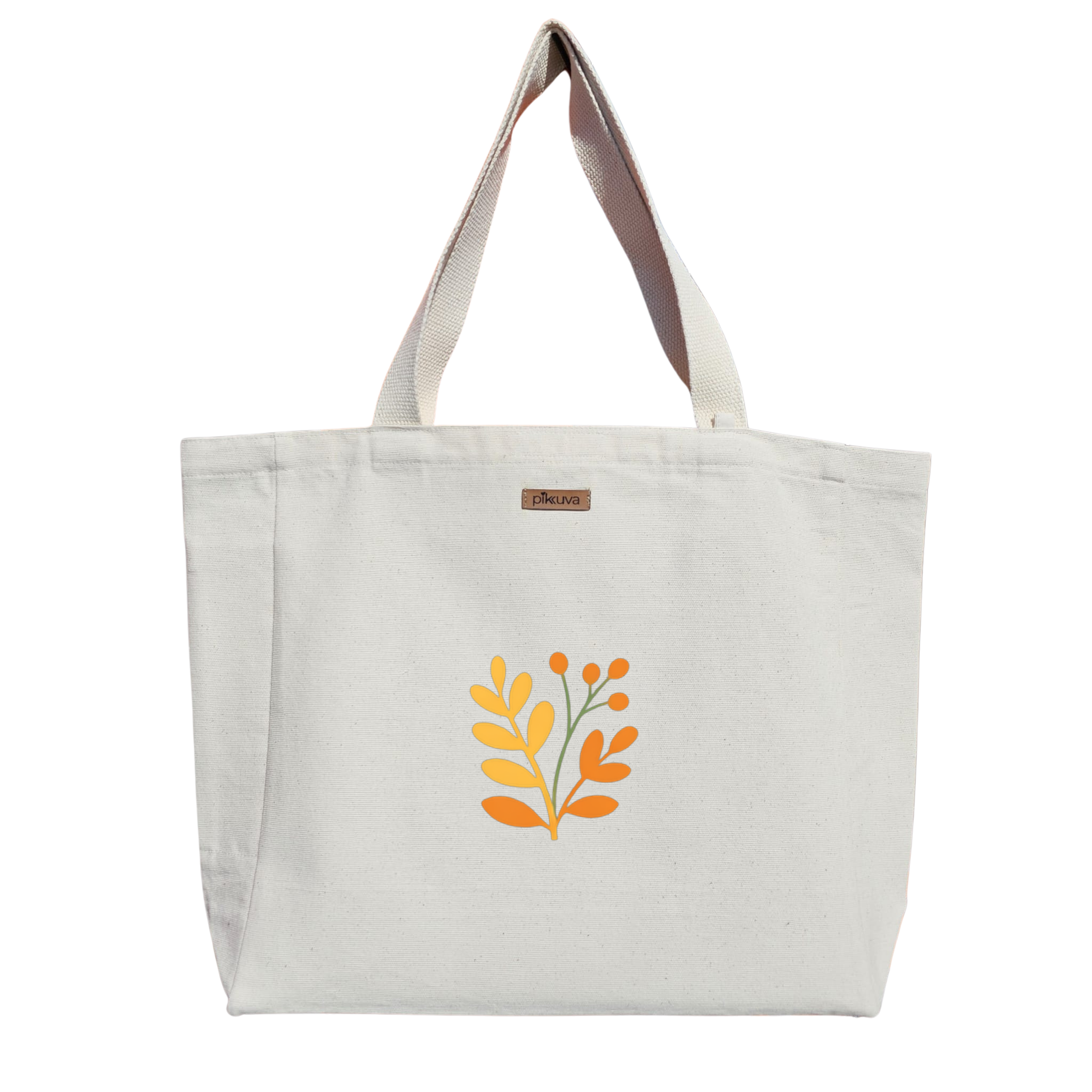 Natural Canvas Tote Bag, Natural Handle, White Velcro, Water Bottle Holder