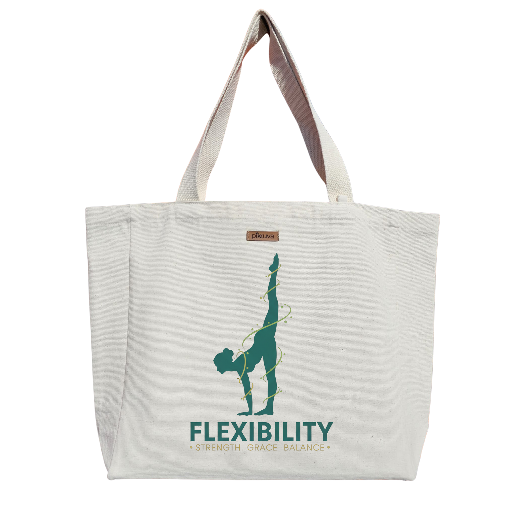 Natural Canvas Tote Bag, Natural Handle, White Velcro, Water Bottle Holder — 20x24
