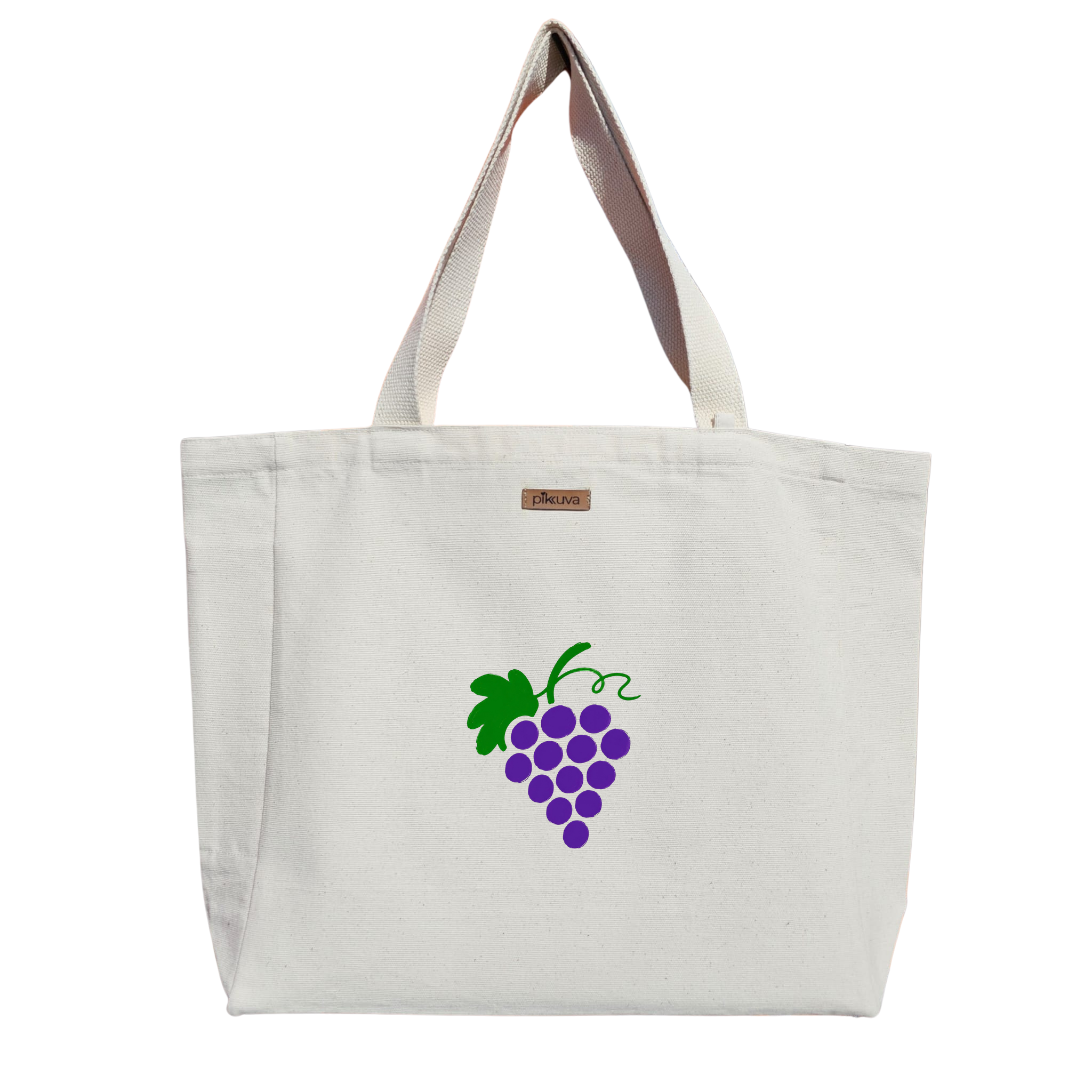 Natural Canvas Tote Bag, Natural Handle, White Velcro, Water Bottle Holder