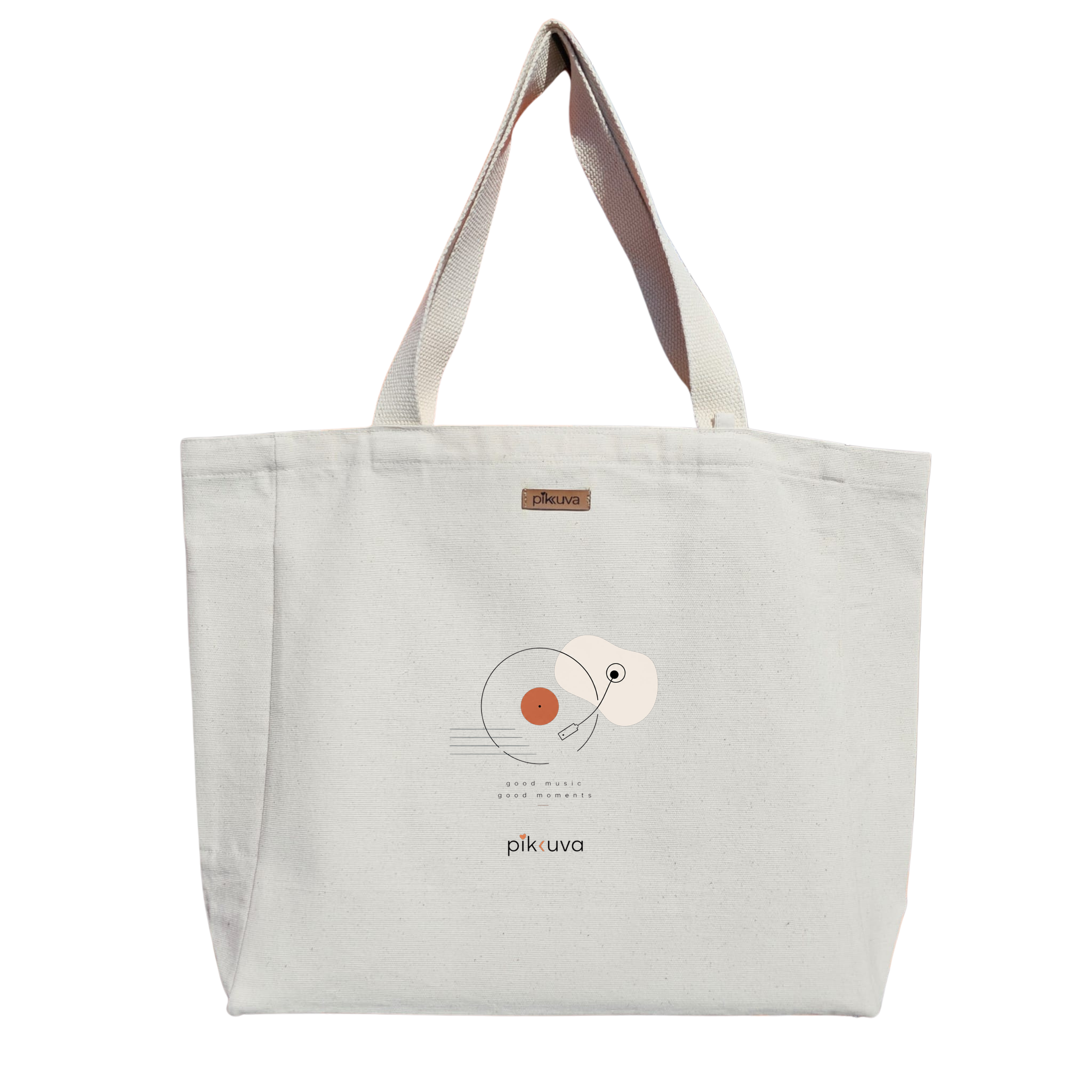 Natural Canvas Tote Bag, Natural Handle, White Velcro, Water Bottle Holder — 12x20
