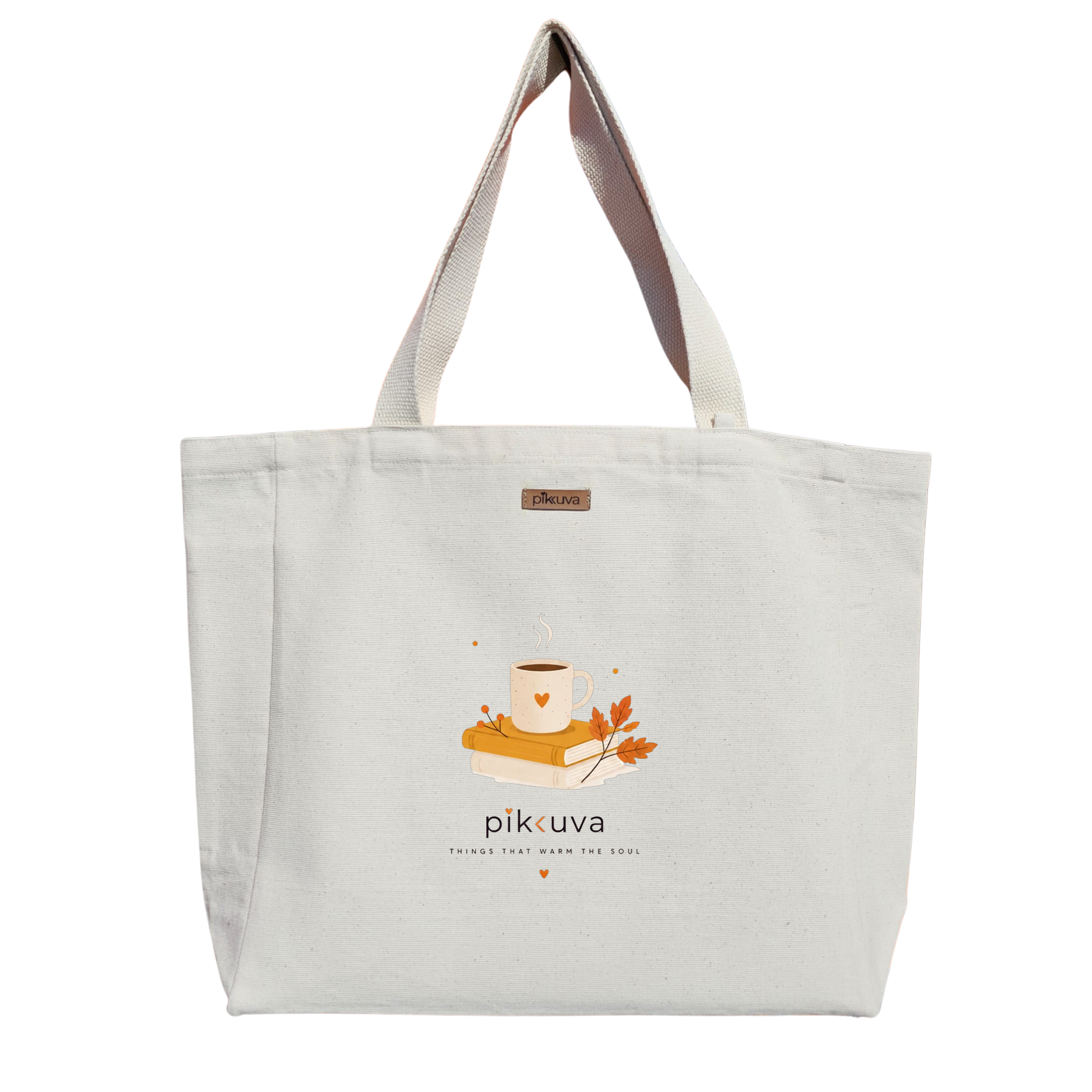 Natural Canvas Tote Bag, Natural Handle, White Velcro, Water Bottle Holder — 12x20