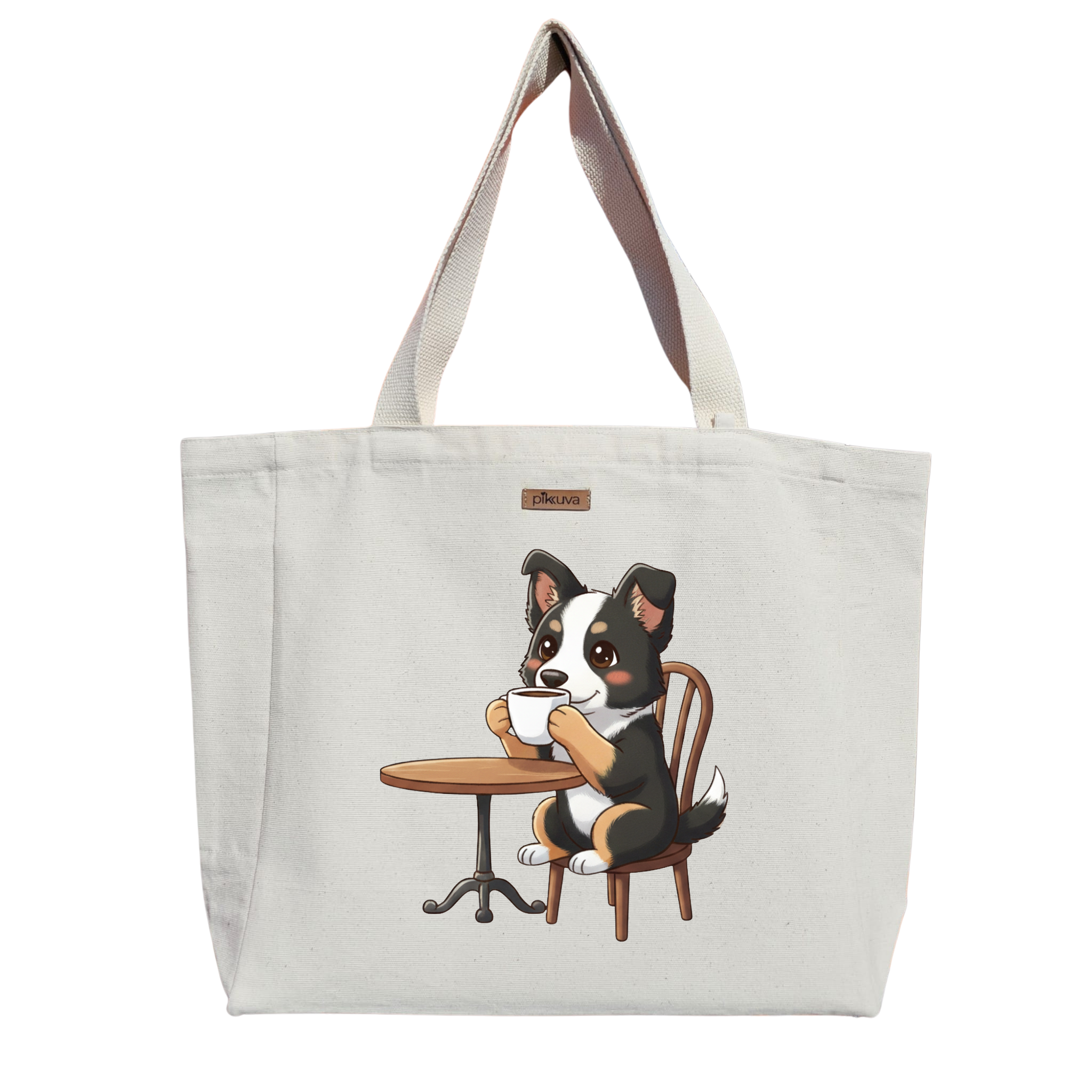 Kahve Keyfi Yapan Sevimli Köpek Kanvas Çanta — 20x24