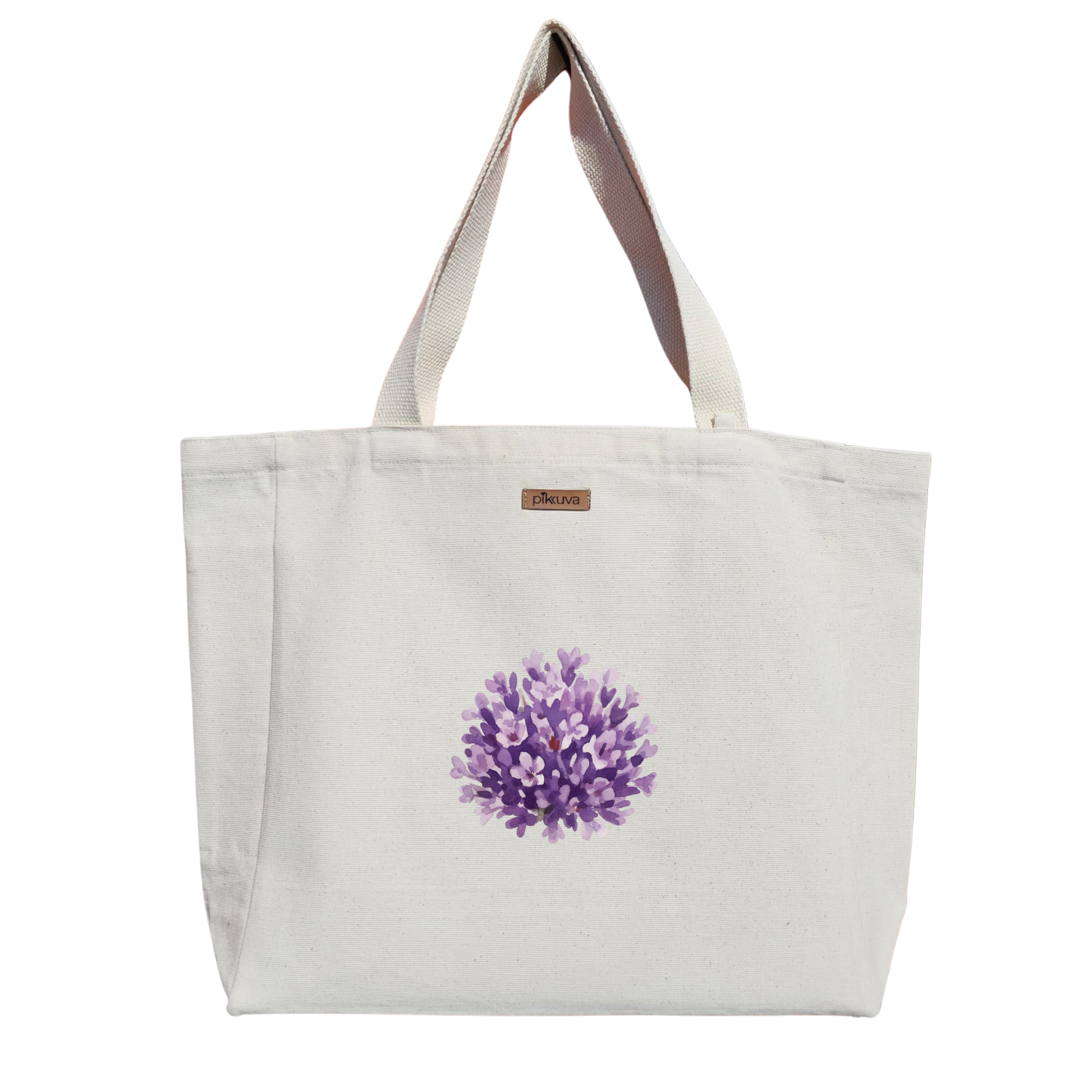 Natural Canvas Tote Bag, Natural Handle, White Velcro, Water Bottle Holder — 12x20