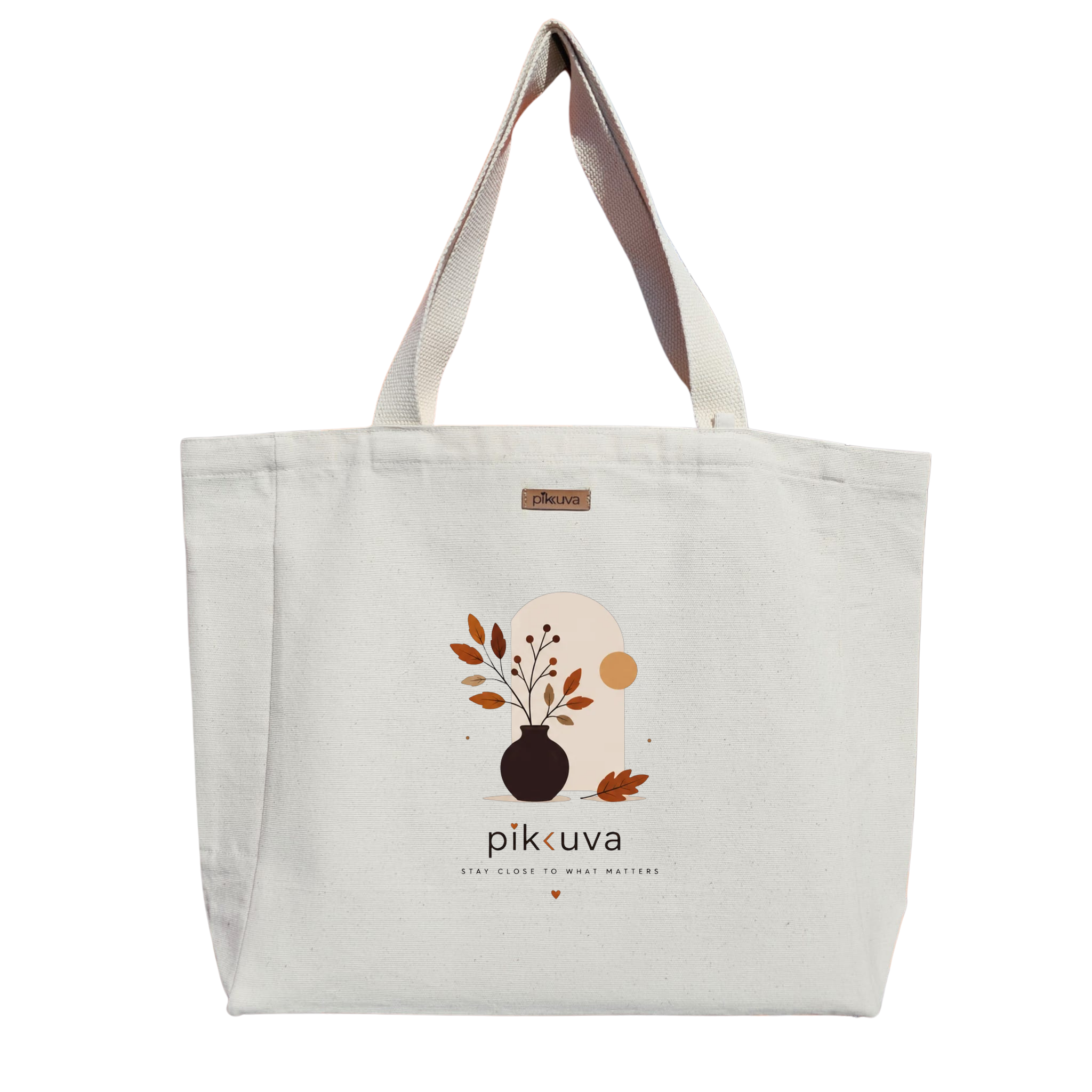 Natural Canvas Tote Bag, Natural Handle, White Velcro, Water Bottle Holder — 12x20