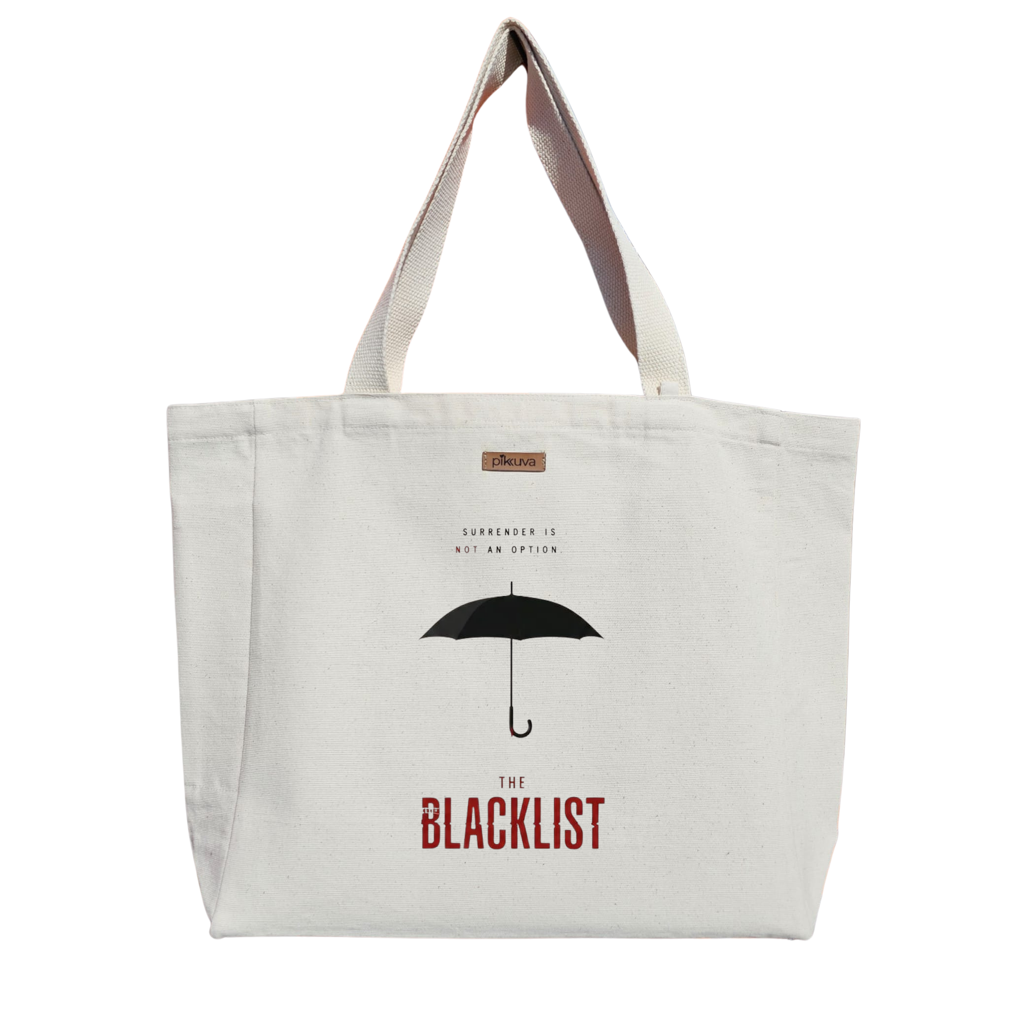 Natural Canvas Tote Bag, Natural Handle, White Velcro, Water Bottle Holder — 12x20