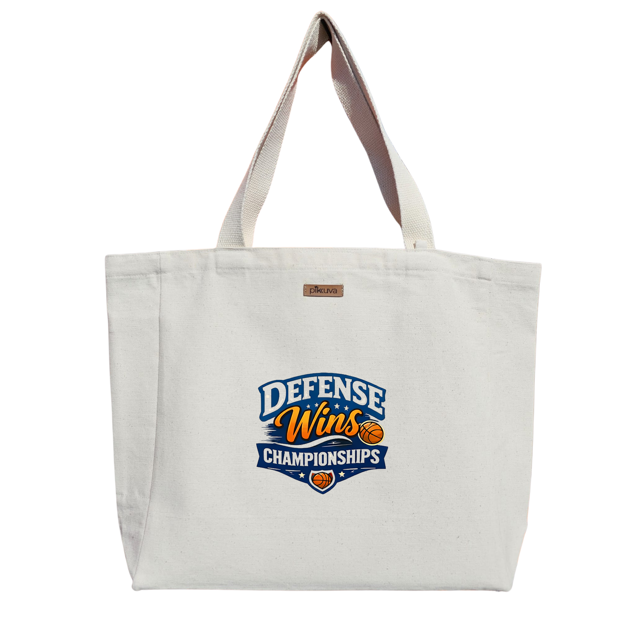 Natural Canvas Tote Bag, Natural Handle, White Velcro, Water Bottle Holder