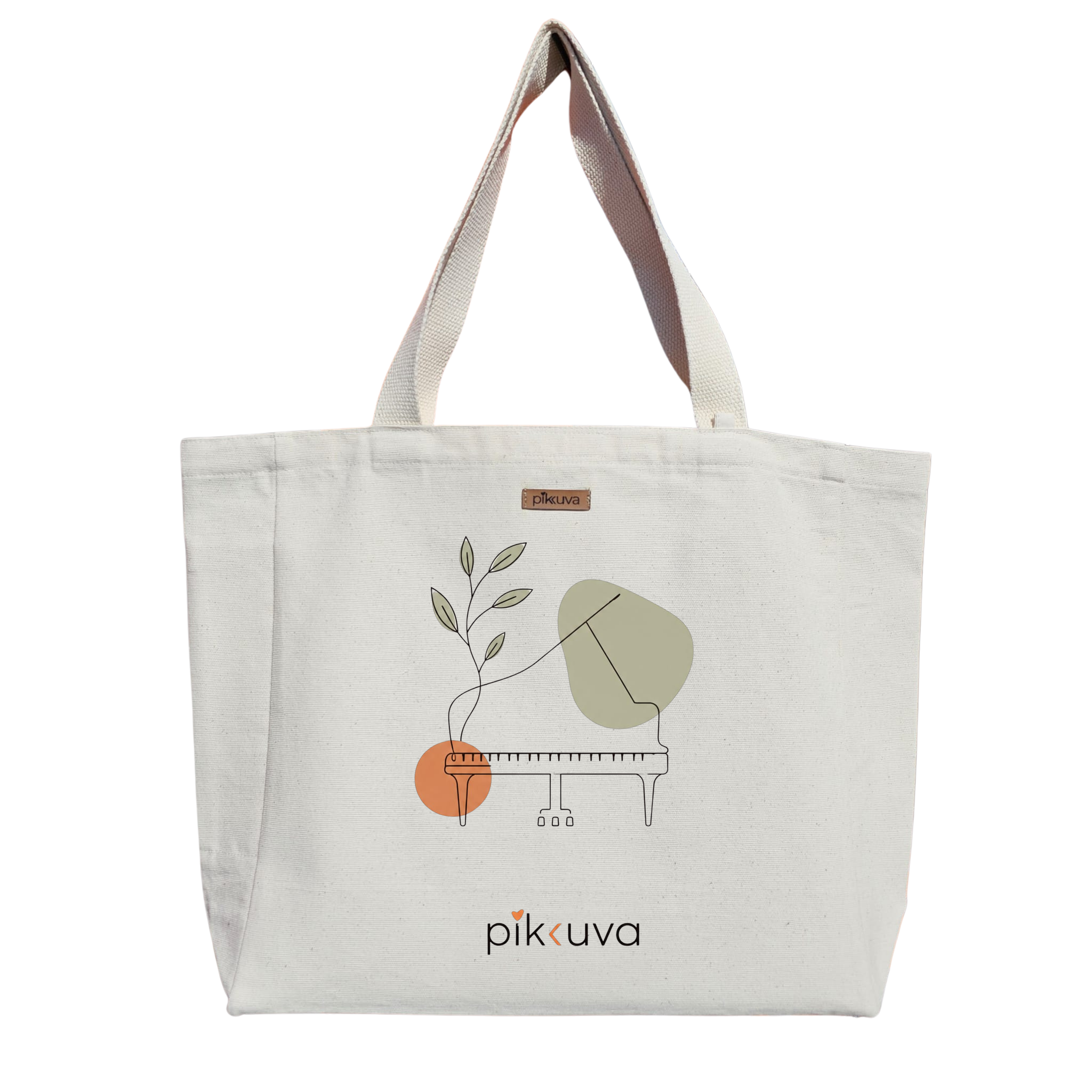 Natural Canvas Tote Bag, Natural Handle, White Velcro, Water Bottle Holder — 20x24