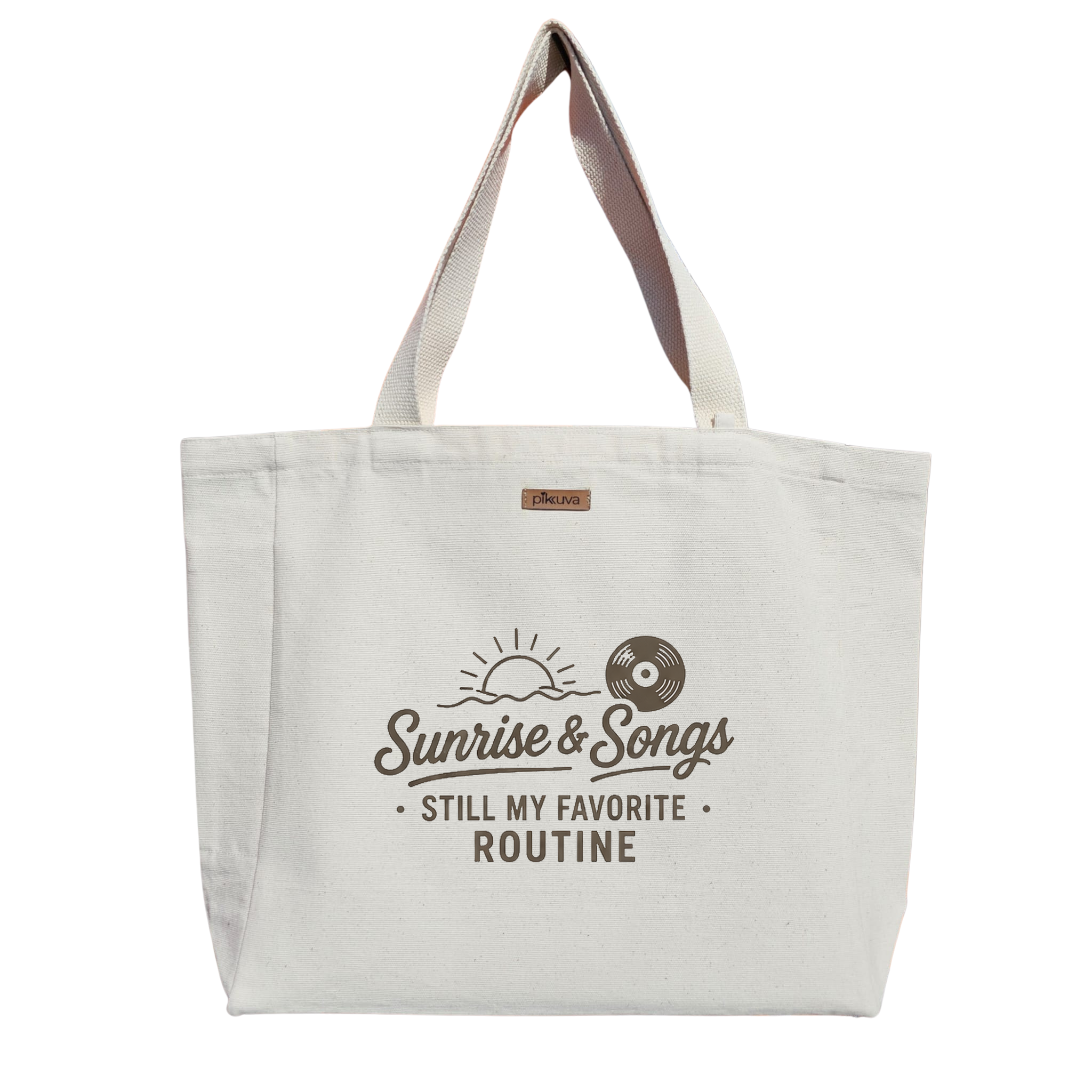 Natural Canvas Tote Bag, Natural Handle, White Velcro, Water Bottle Holder — 20x24