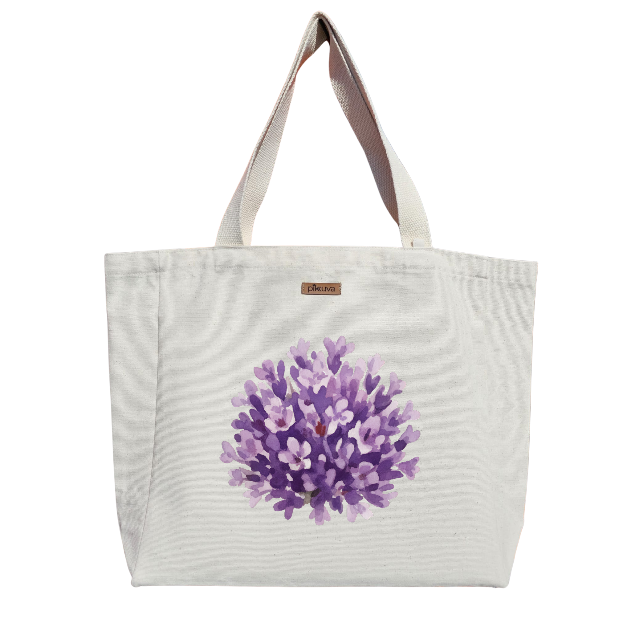 Natural Canvas Tote Bag, Natural Handle, White Velcro, Water Bottle Holder — 20x24
