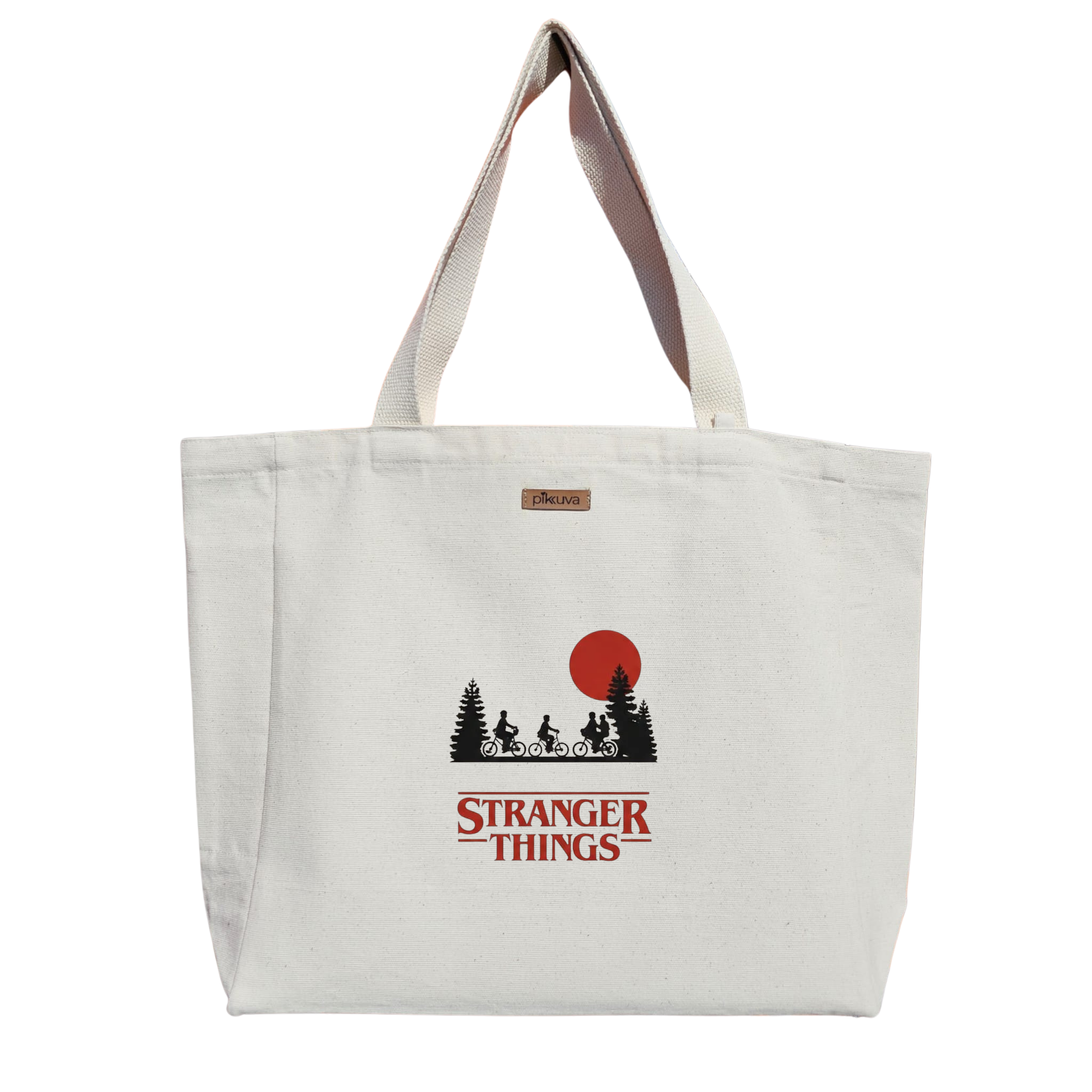 Natural Canvas Tote Bag, Natural Handle, White Velcro, Water Bottle Holder — 12x20