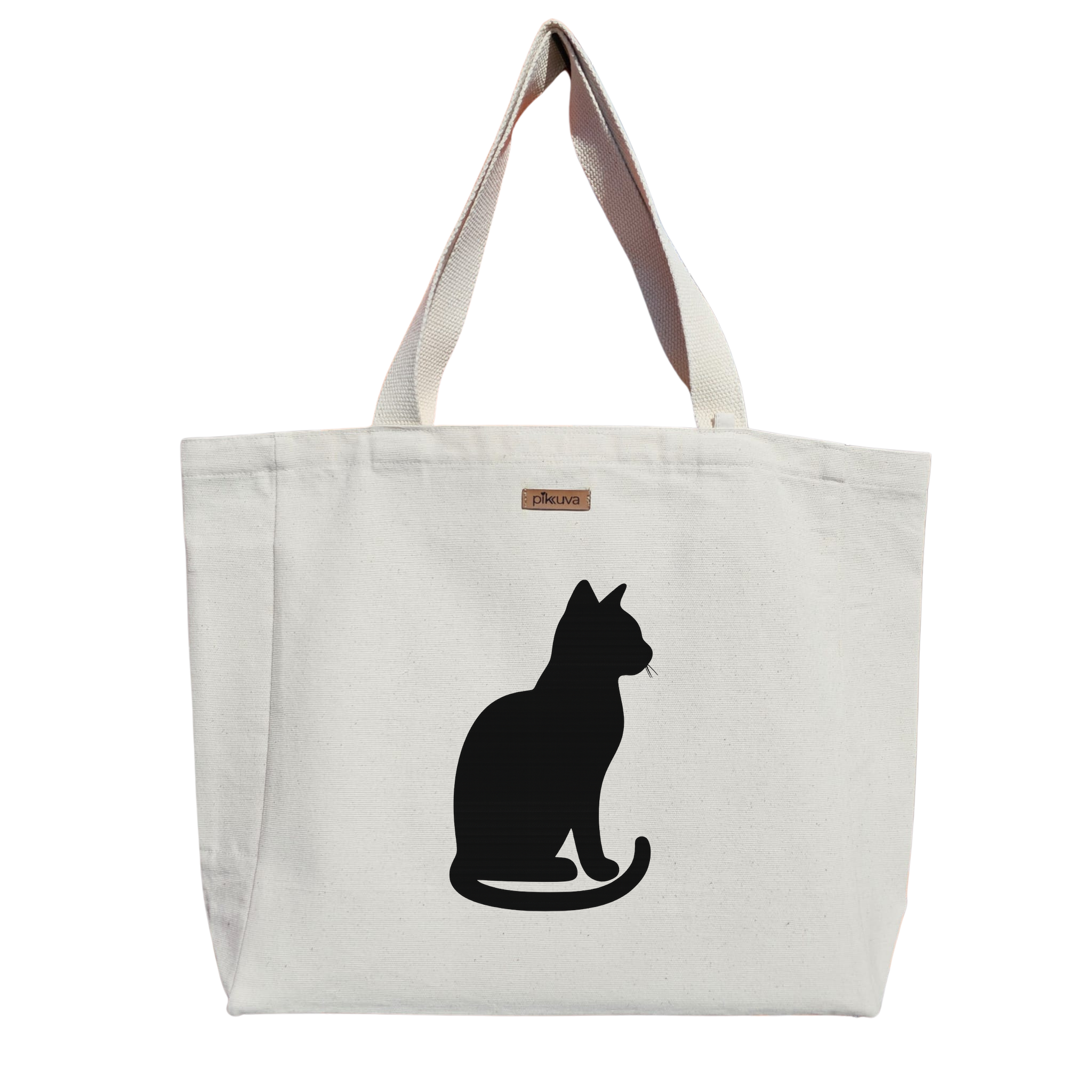 Siyah Kedi Silueti Black Cat Silhouette Baskılı Naturel Kanvas Bez Çanta Sap Beyaz Cırt Cırtlı Suluk Tutuculu — 12x20