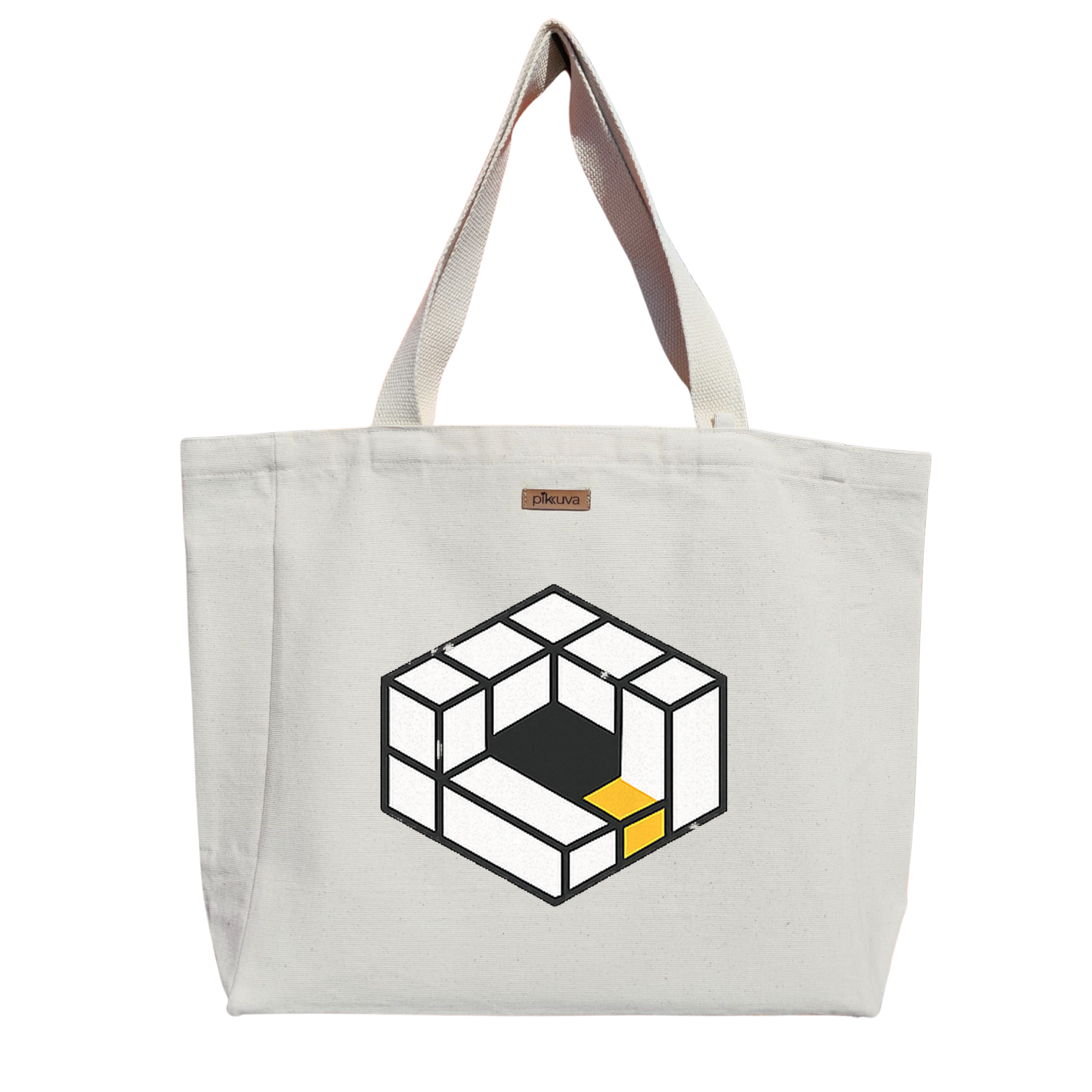 Natural Canvas Tote Bag, Natural Handle, White Velcro, Water Bottle Holder — 20x24