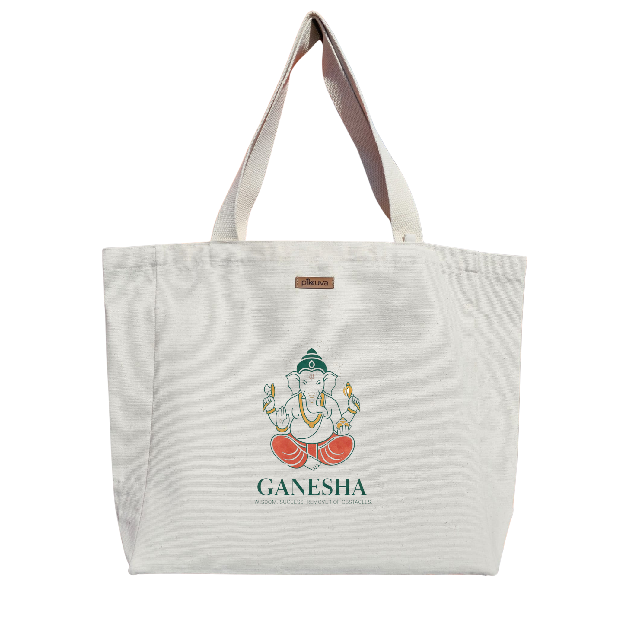 Natural Canvas Tote Bag, Natural Handle, White Velcro, Water Bottle Holder — 12x20