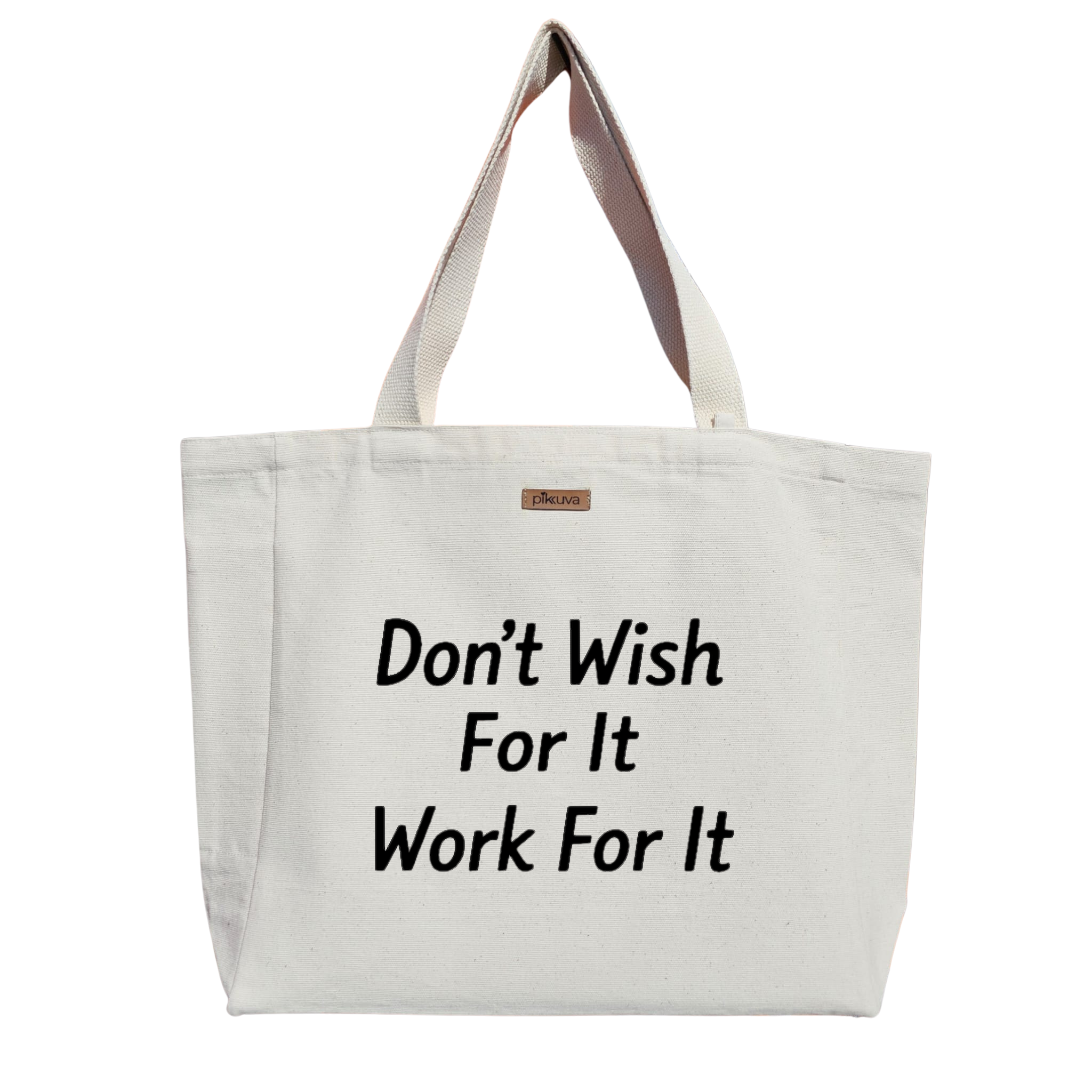 Natural Canvas Tote Bag, Natural Handle, White Velcro, Water Bottle Holder — 20x24