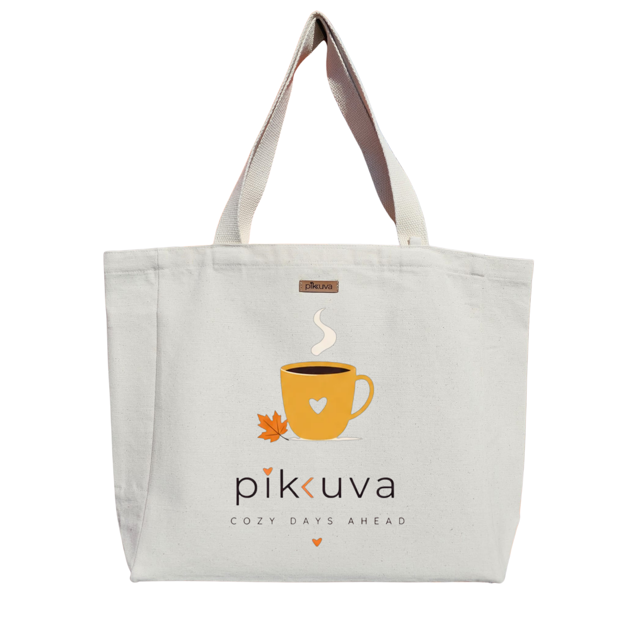 Natural Canvas Tote Bag, Natural Handle, White Velcro, Water Bottle Holder — 20x24