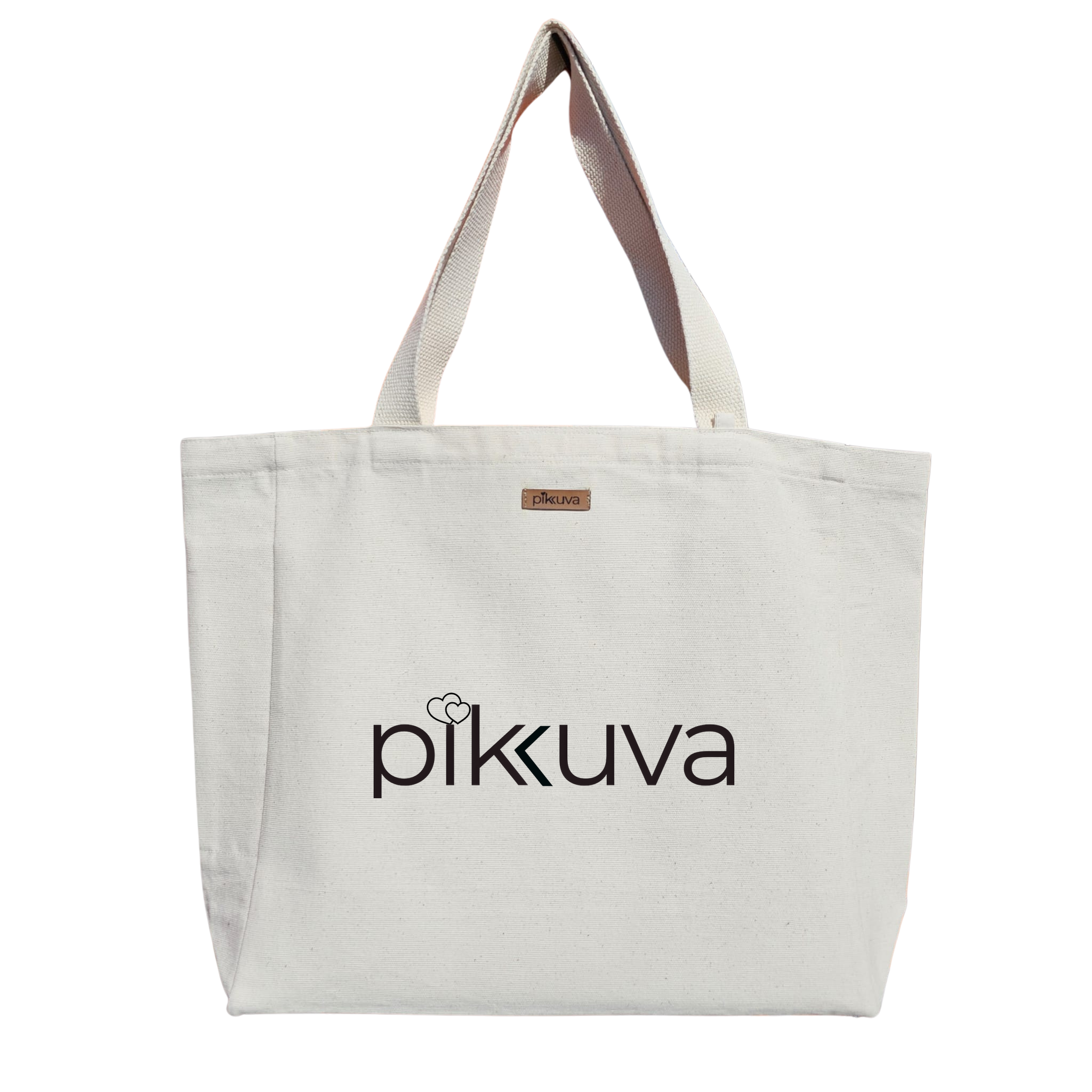 Natural Canvas Tote Bag, Natural Handle, White Velcro, Water Bottle Holder