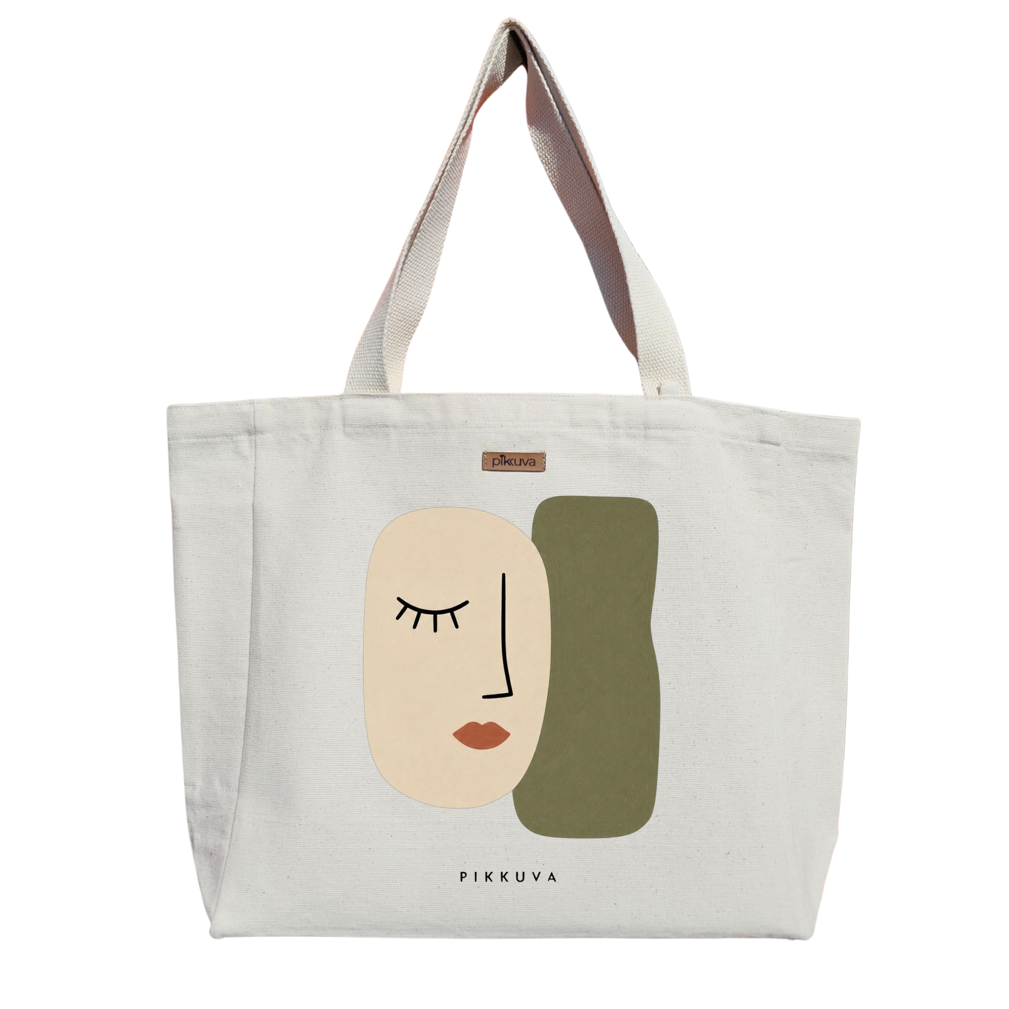 Natural Canvas Tote Bag, Natural Handle, White Velcro, Water Bottle Holder — 20x24