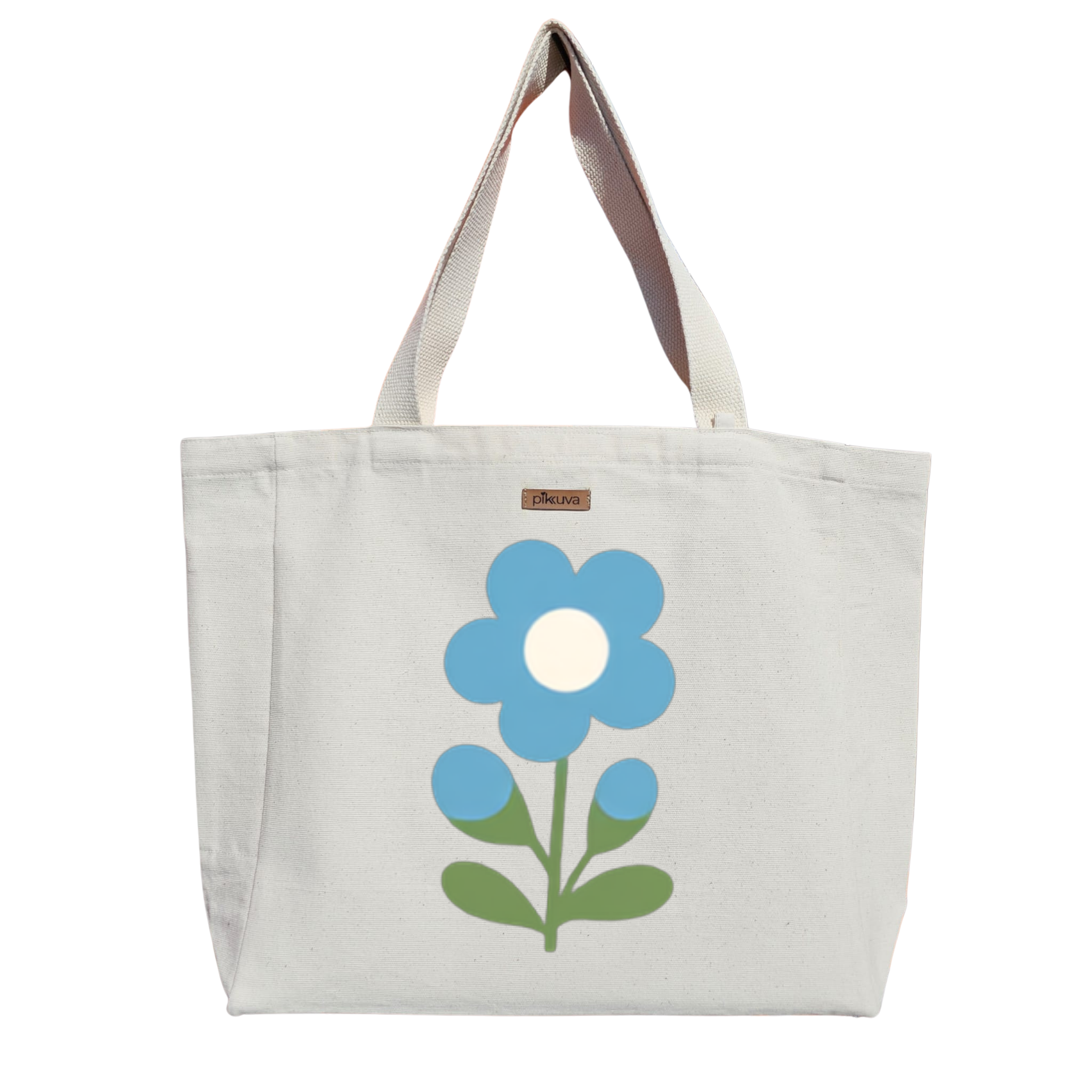 Natural Canvas Tote Bag, Natural Handle, White Velcro, Water Bottle Holder — 20x24
